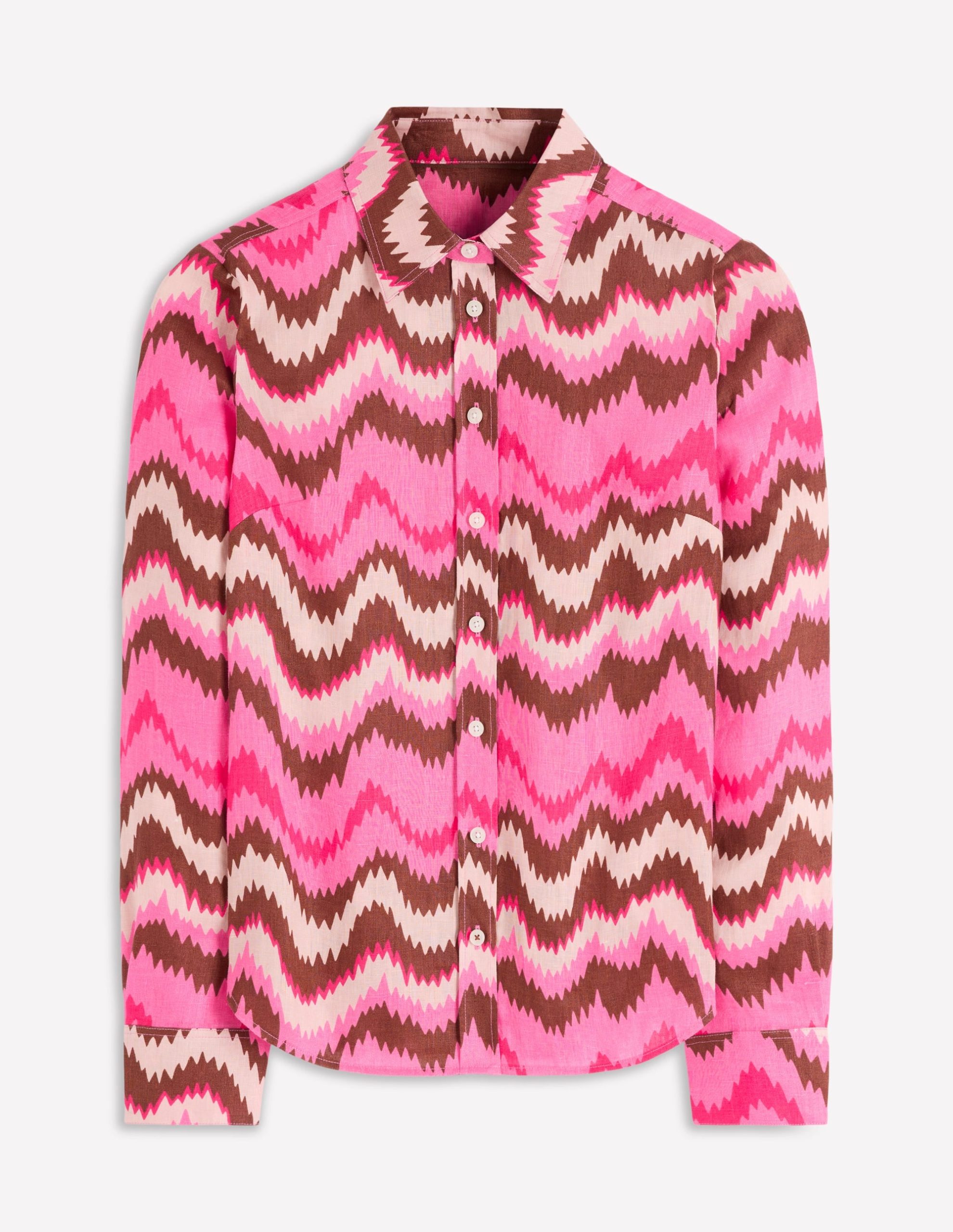 Sienna Linen Shirt-Pink Punch. Zig Zag Wave - Image 6