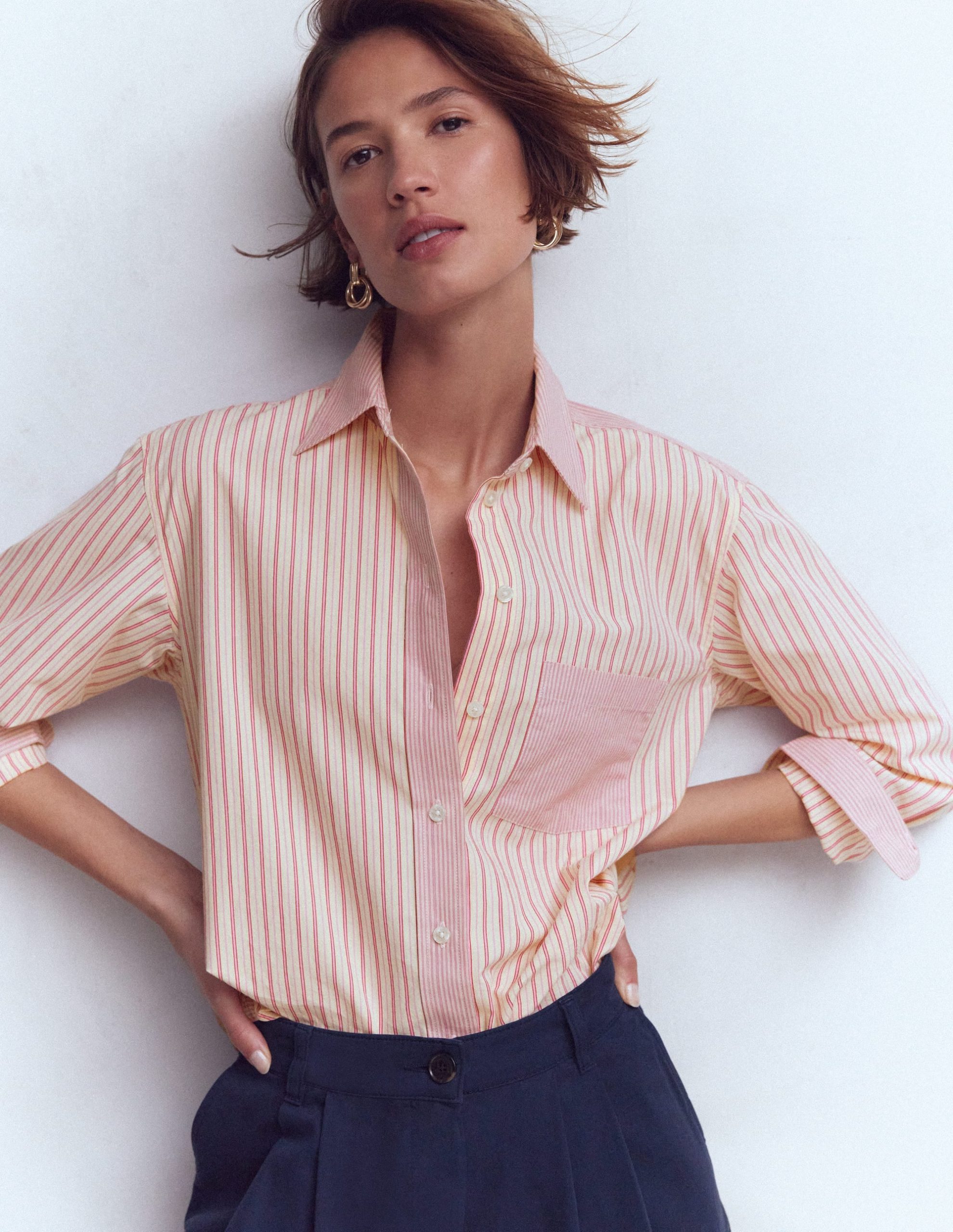 Sadie Relaxed Cotton Shirt-Pink Stripe Hotch - Image 2