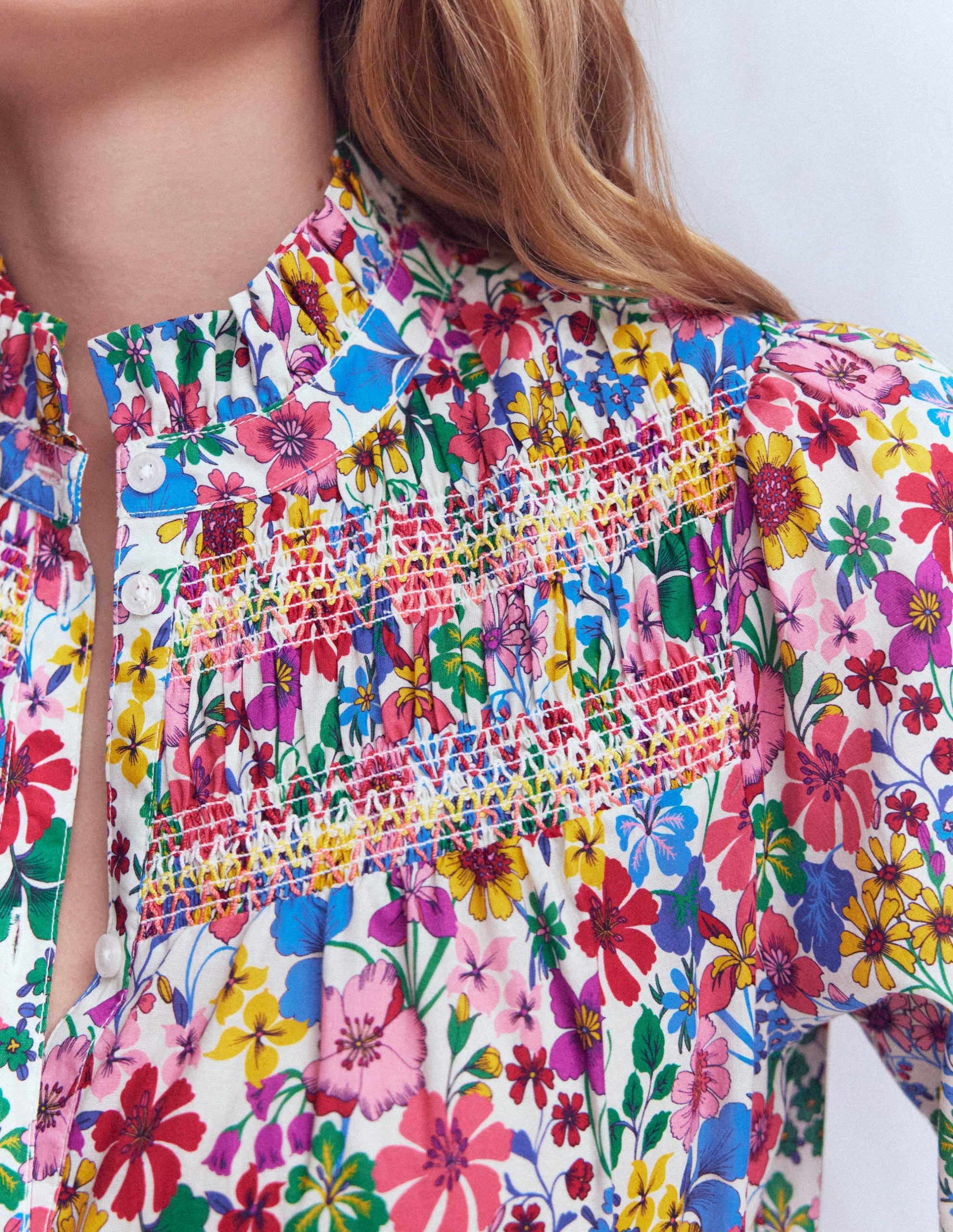 Esme Smocked Detail Frill Top-Multi. Blossoming Garden - Image 2