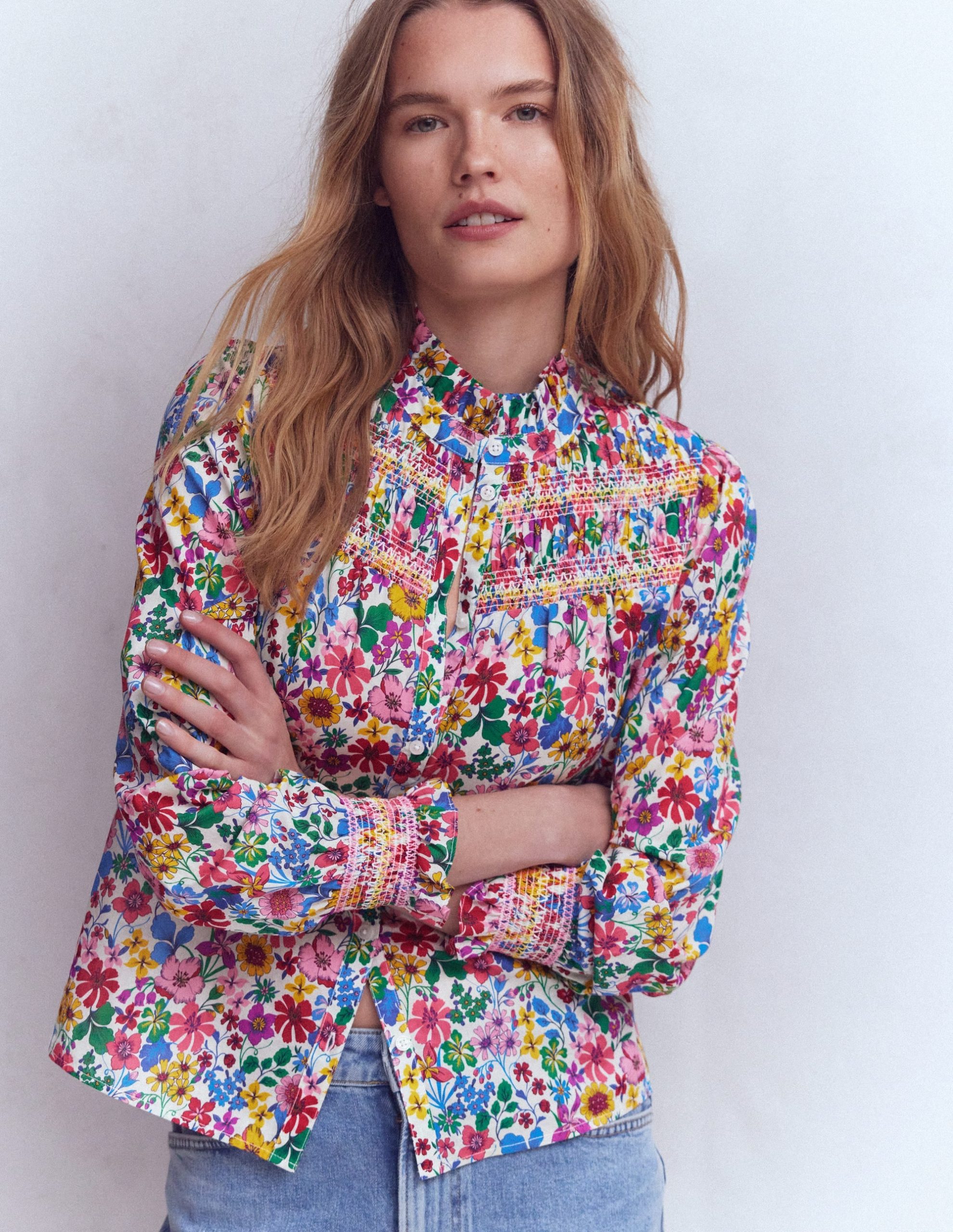 Esme Smocked Detail Frill Top-Multi. Blossoming Garden - Image 4
