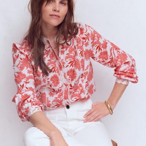 Rhea Trim Insert Cotton Top-Pink. Elegant Blossom