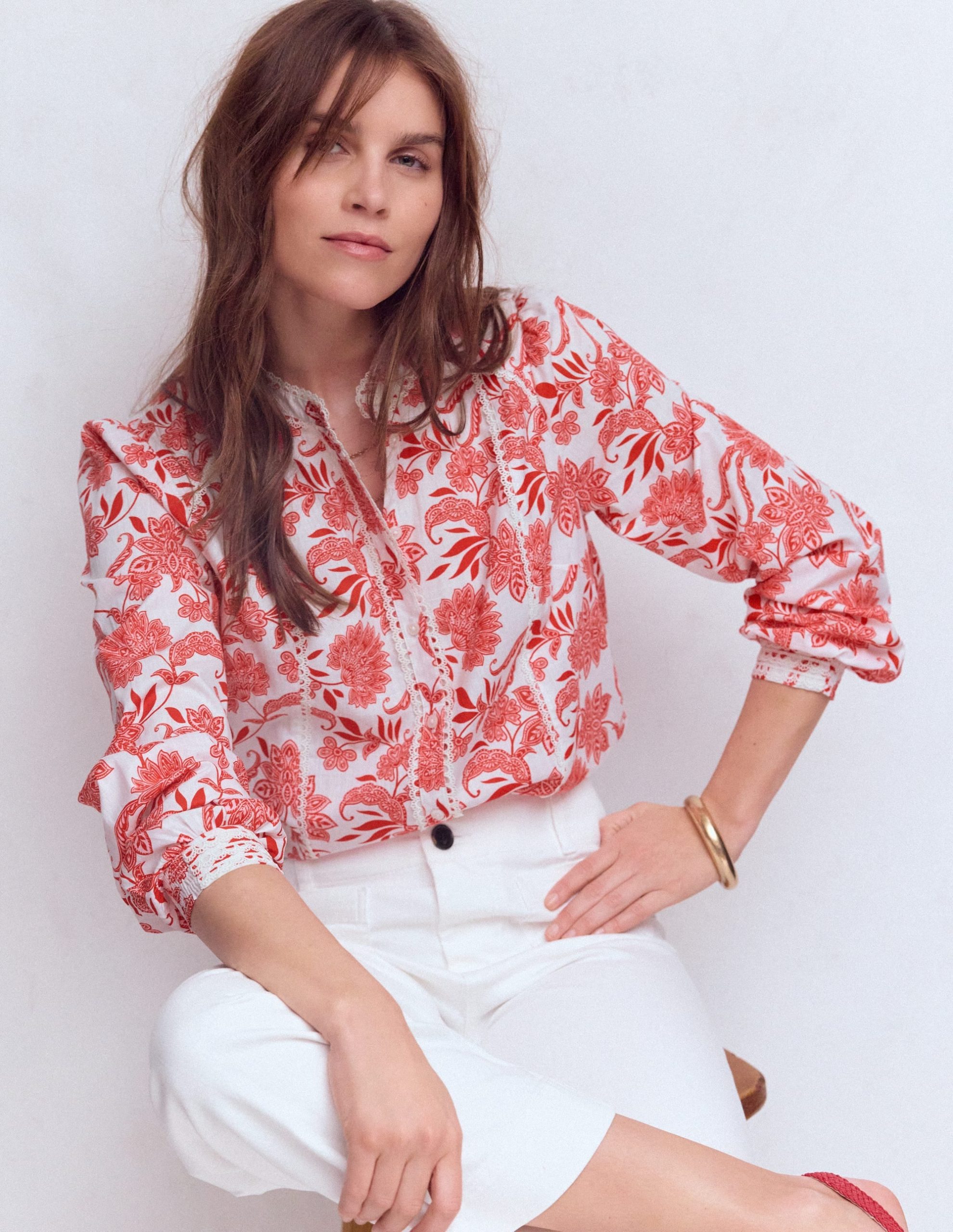 Rhea Trim Insert Cotton Top-Pink. Elegant Blossom
