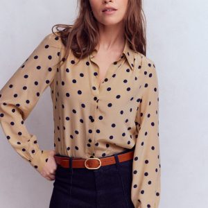 Sara Silk Shirt-Sand. Painted Dot Spaced