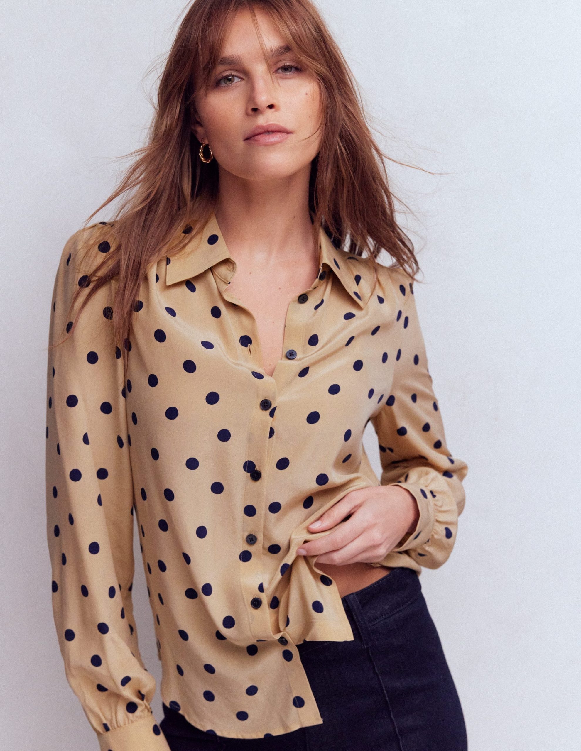 Sara Silk Shirt-Sand. Painted Dot Spaced - Image 4