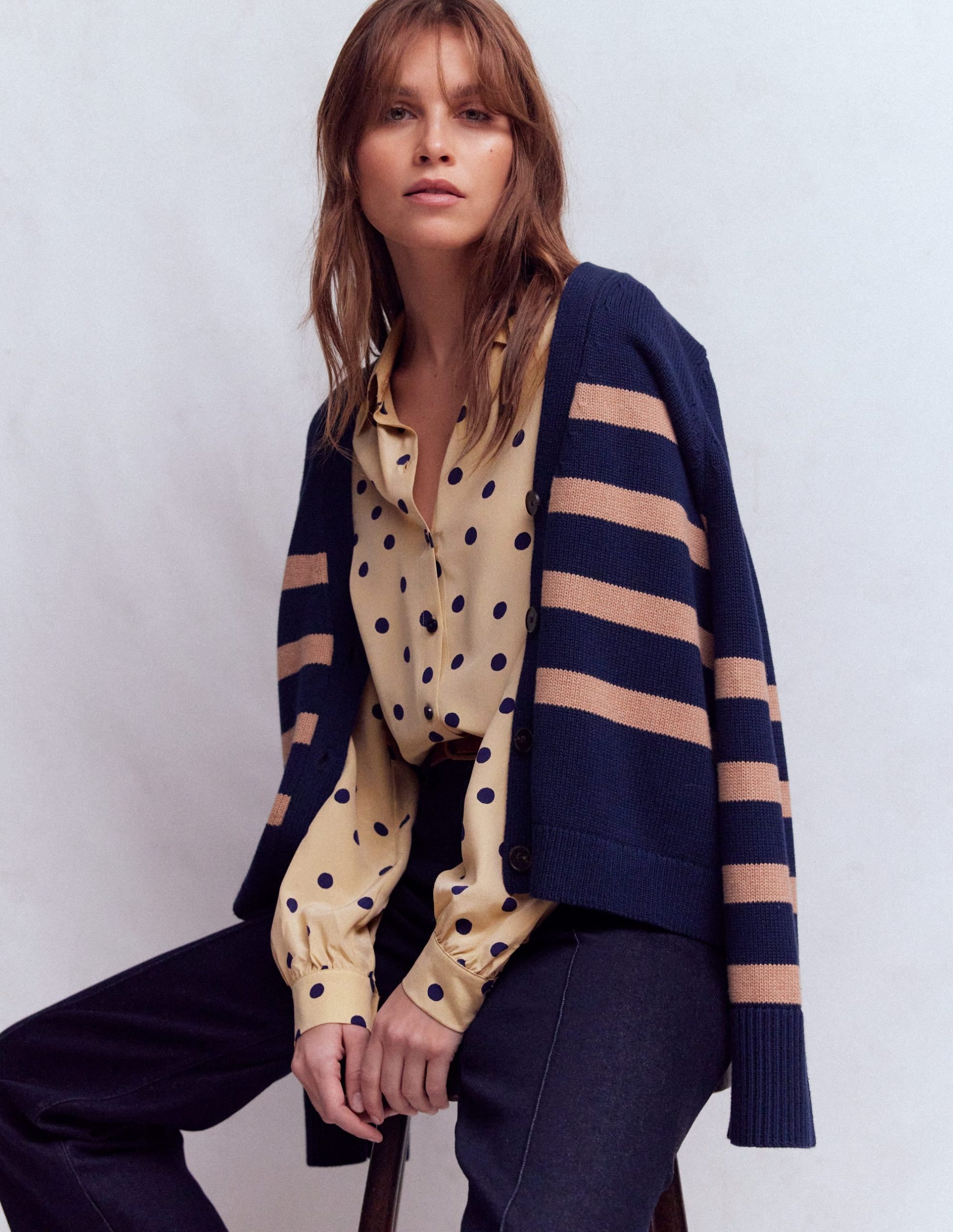Sara Silk Shirt-Sand. Painted Dot Spaced - Image 5