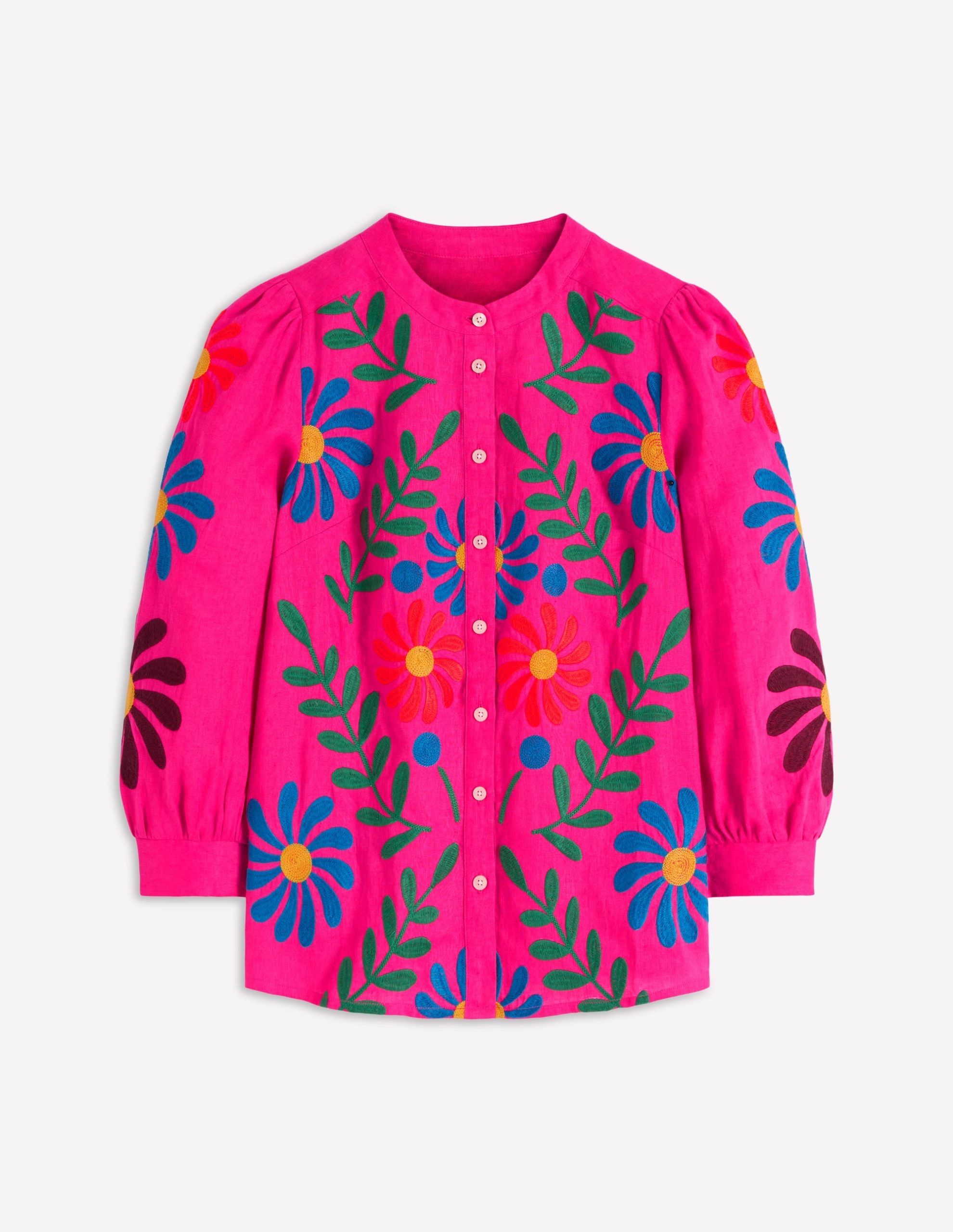 Alicia Linen Top-Pink Peony. Flower Embroidery - Image 7