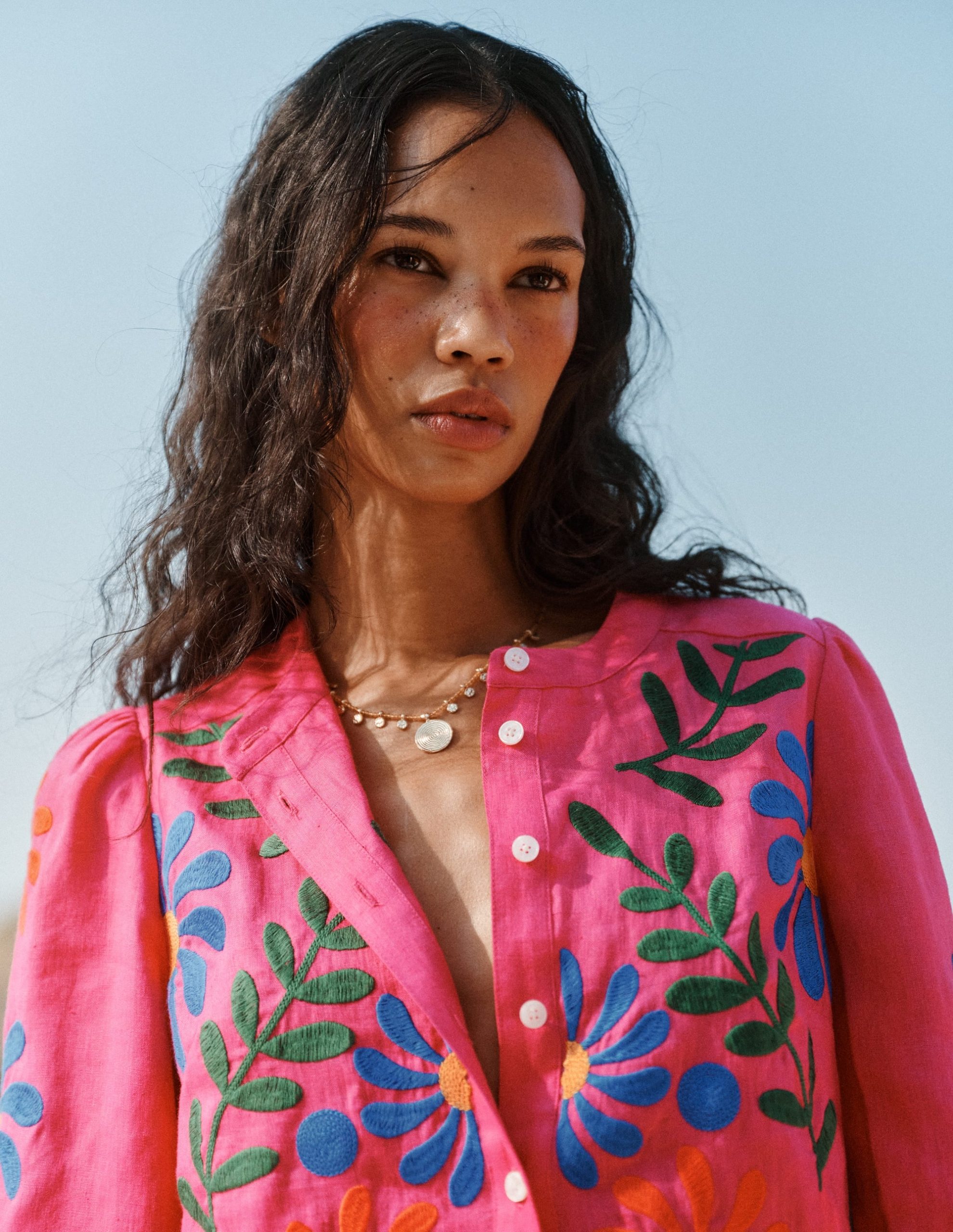 Alicia Linen Top-Pink Peony. Flower Embroidery - Image 6