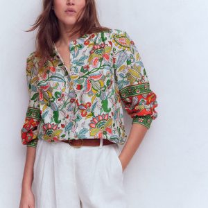 Alicia Linen Top-Multi. Botanical Trail