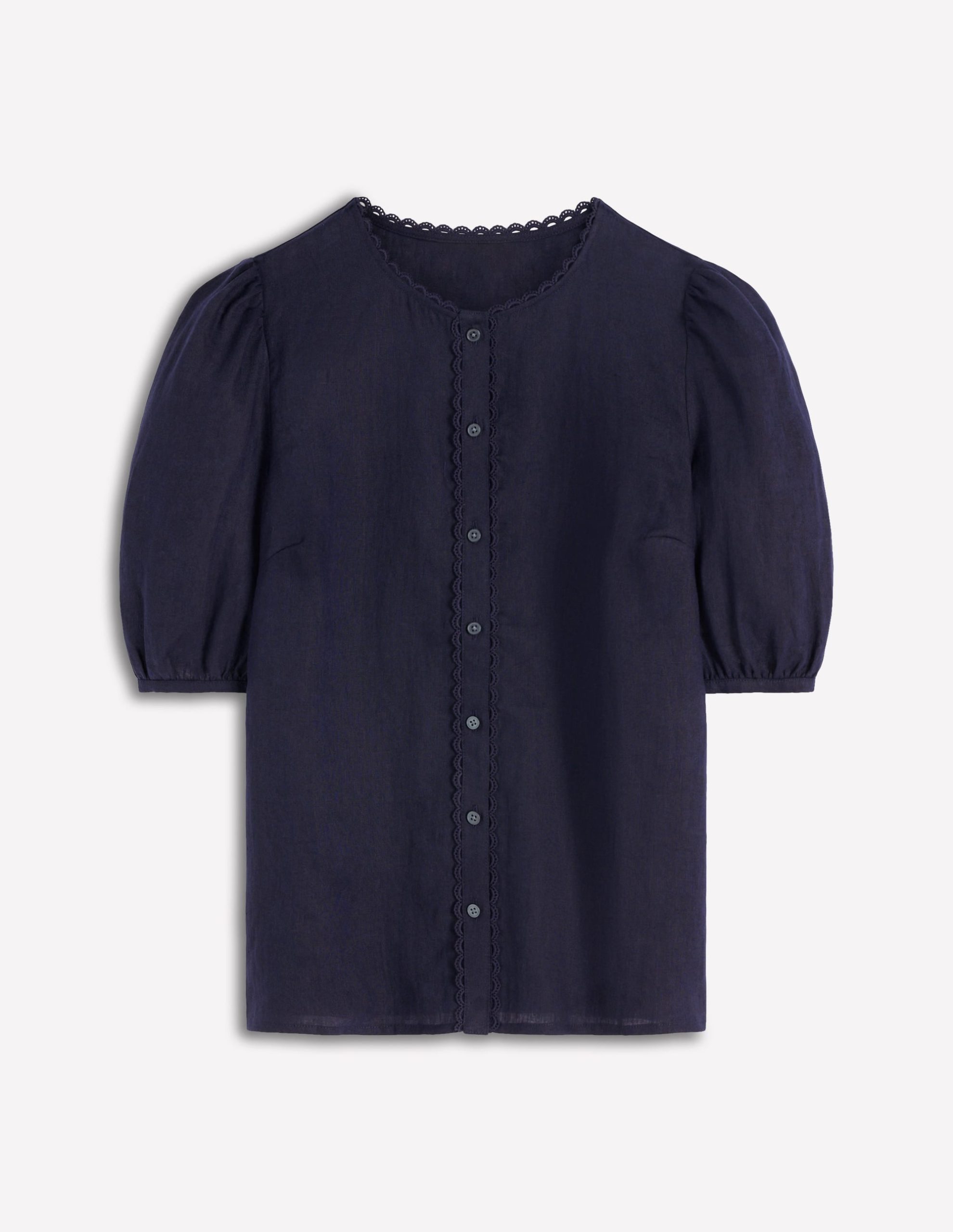 Leah Short Sleeve Linen Top-Navy - Image 5