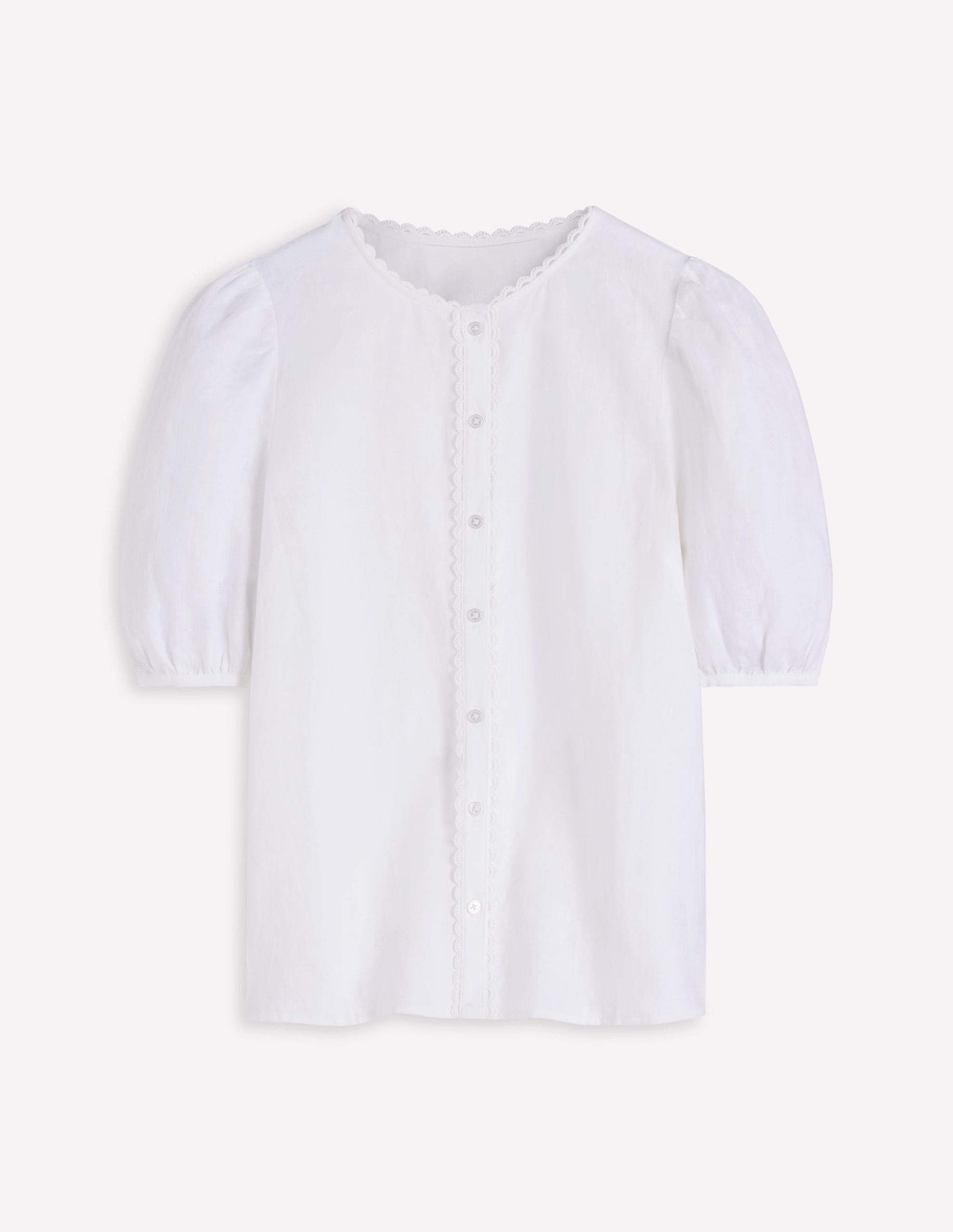 Leah Short Sleeve Linen Top-White - Image 5