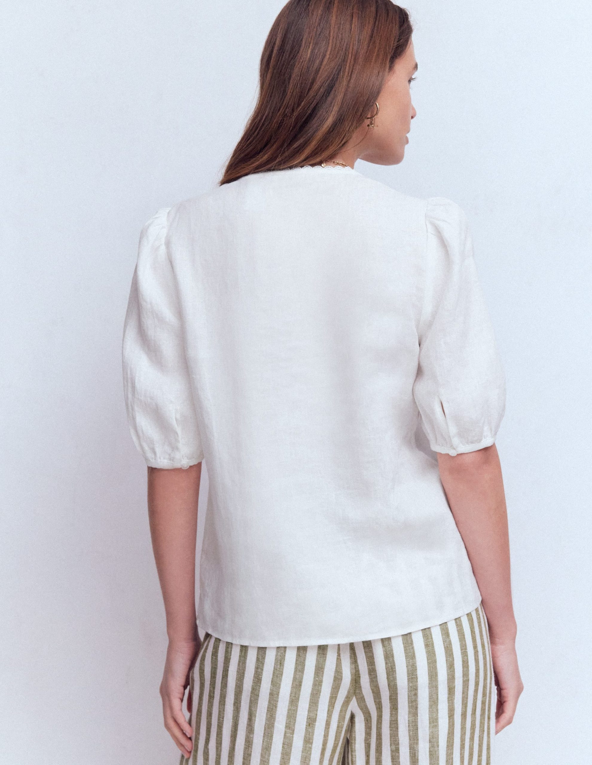 Leah Short Sleeve Linen Top-White - Image 3