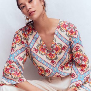 Cleo Linen Top-Floral Tile Placement