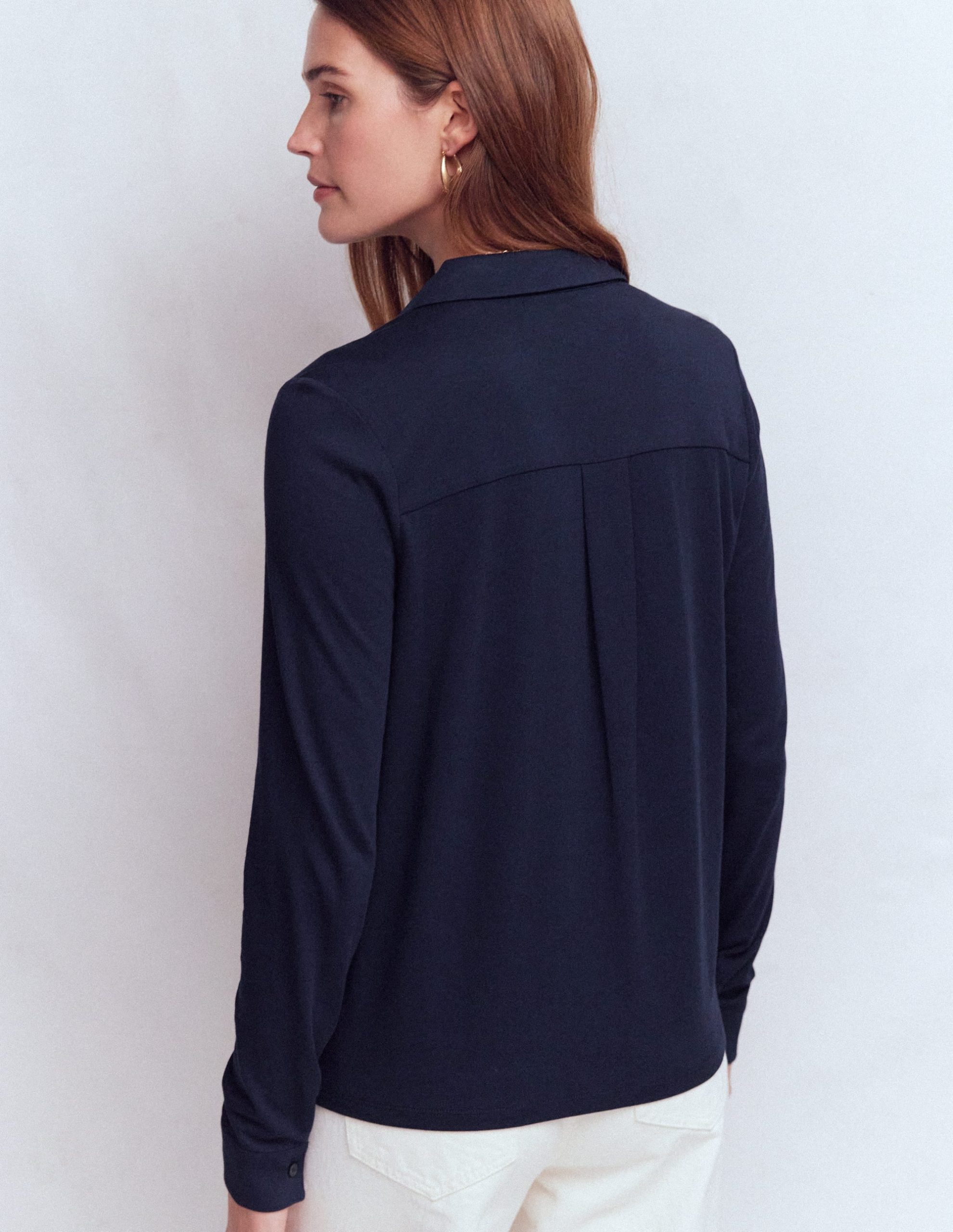 Trim Detail Jersey Shirt-Navy - Image 3