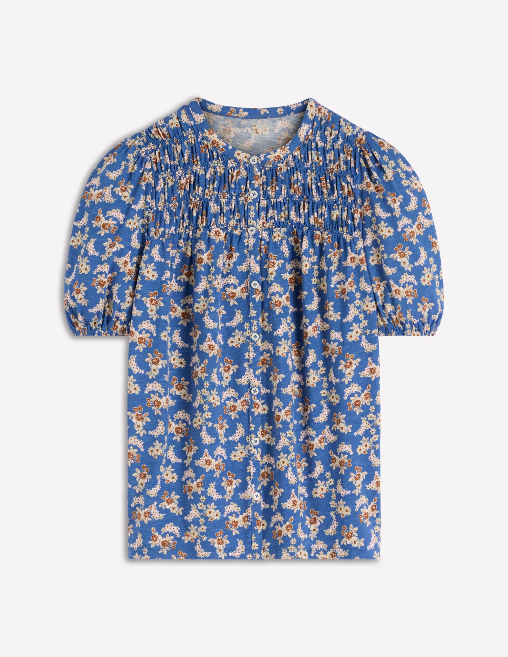 Mya Short Sleeve Smocked Shirt-True Navy. Dainty Blooms - Image 6