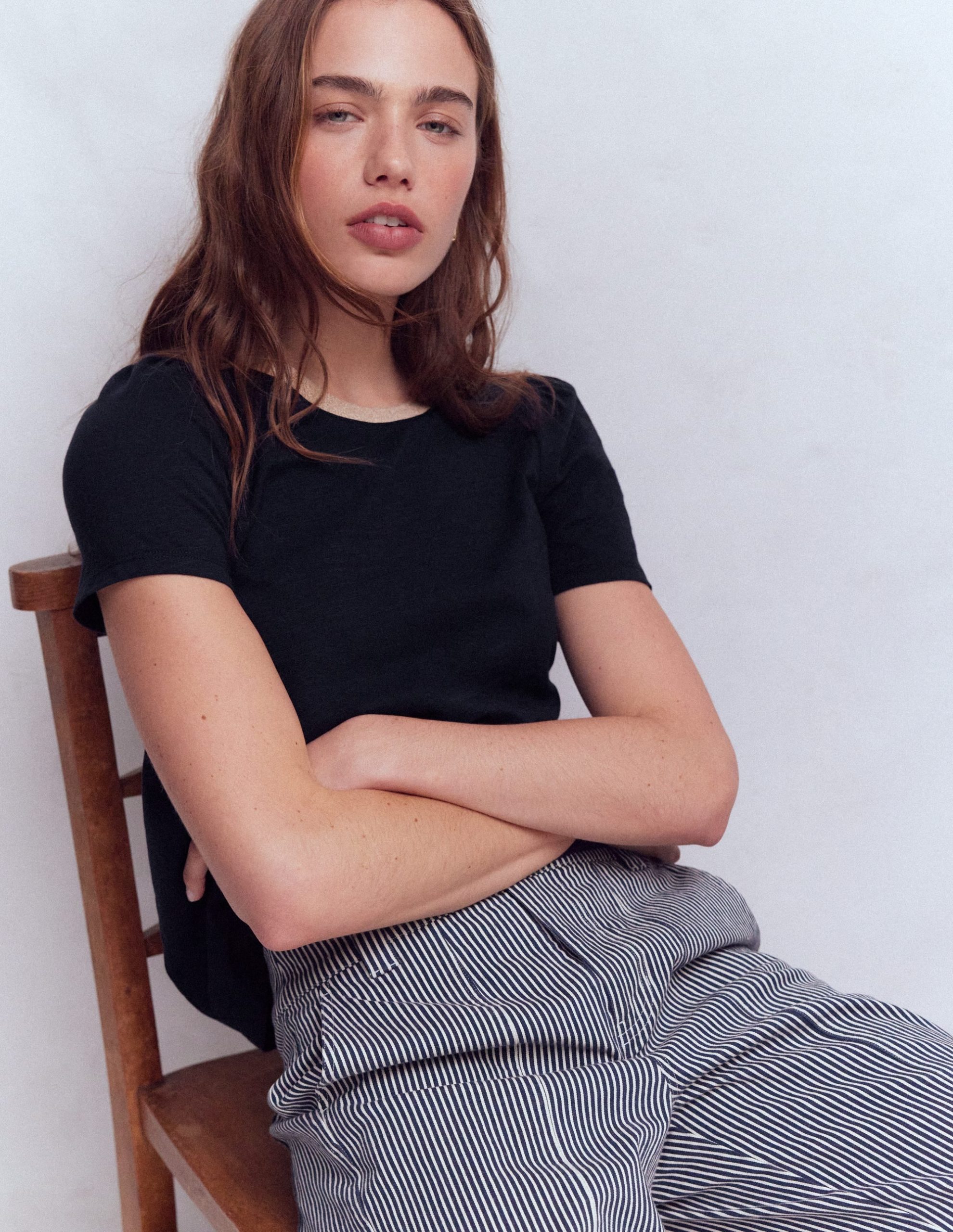 Metallic Trim T-Shirt-Navy - Image 2