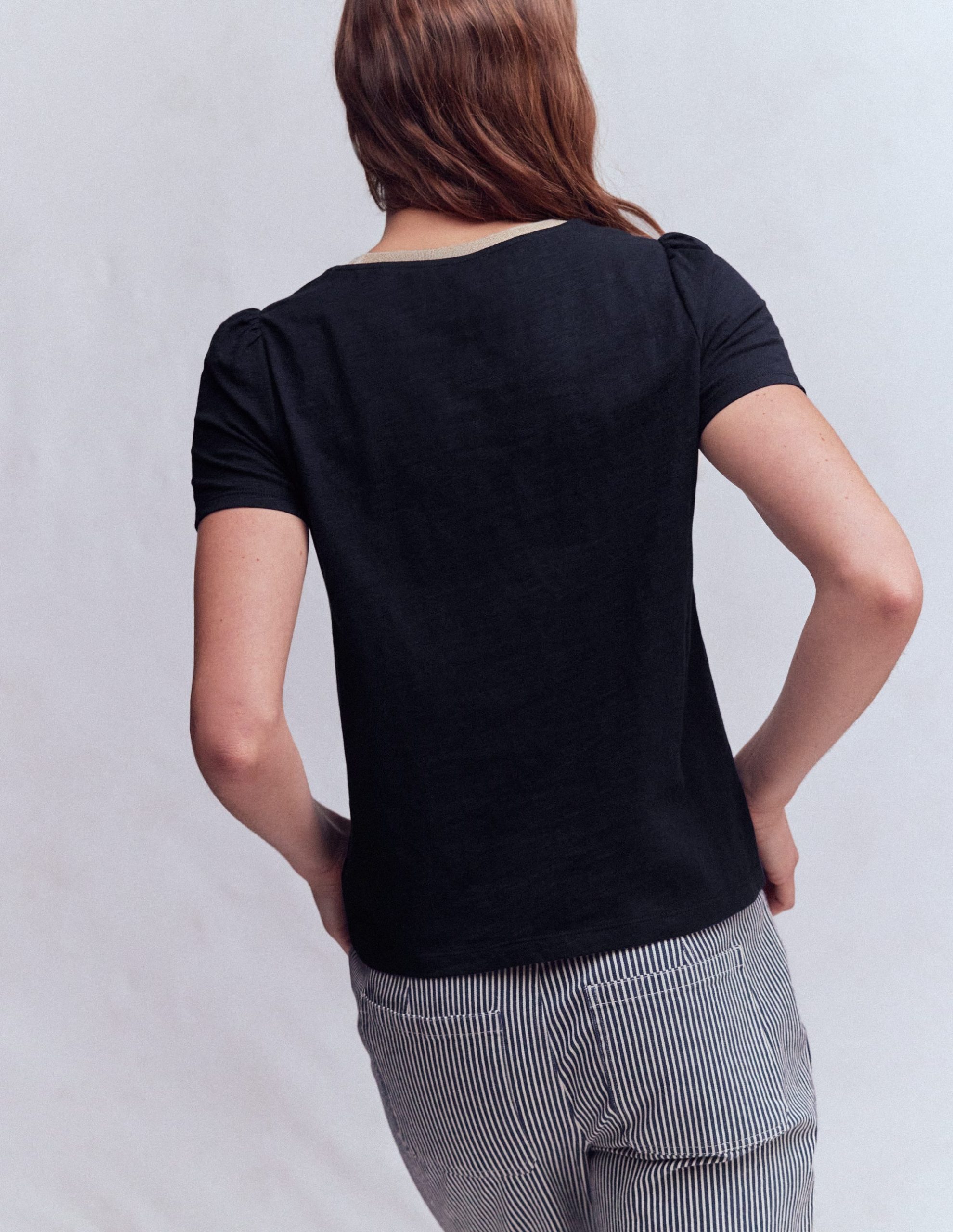 Metallic Trim T-Shirt-Navy - Image 3