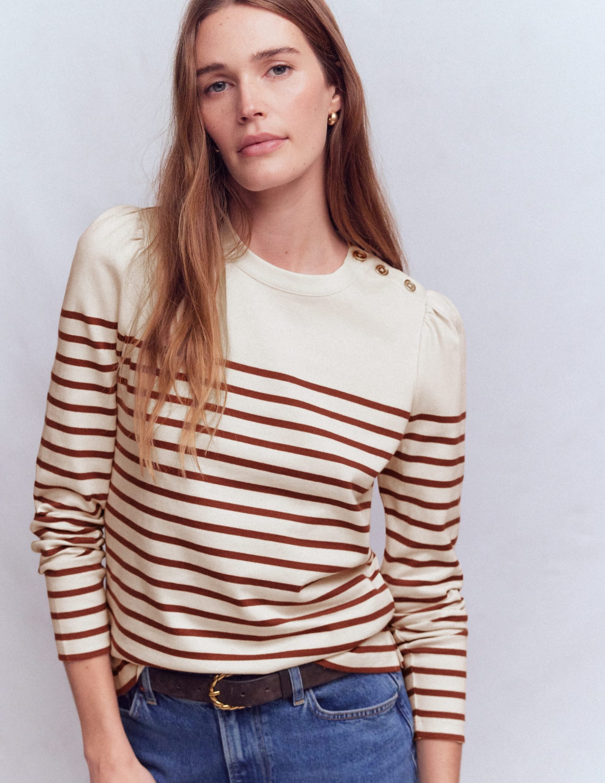Button Shoulder Mariner-Ivory & Hot Chocolate Stripe - Image 4