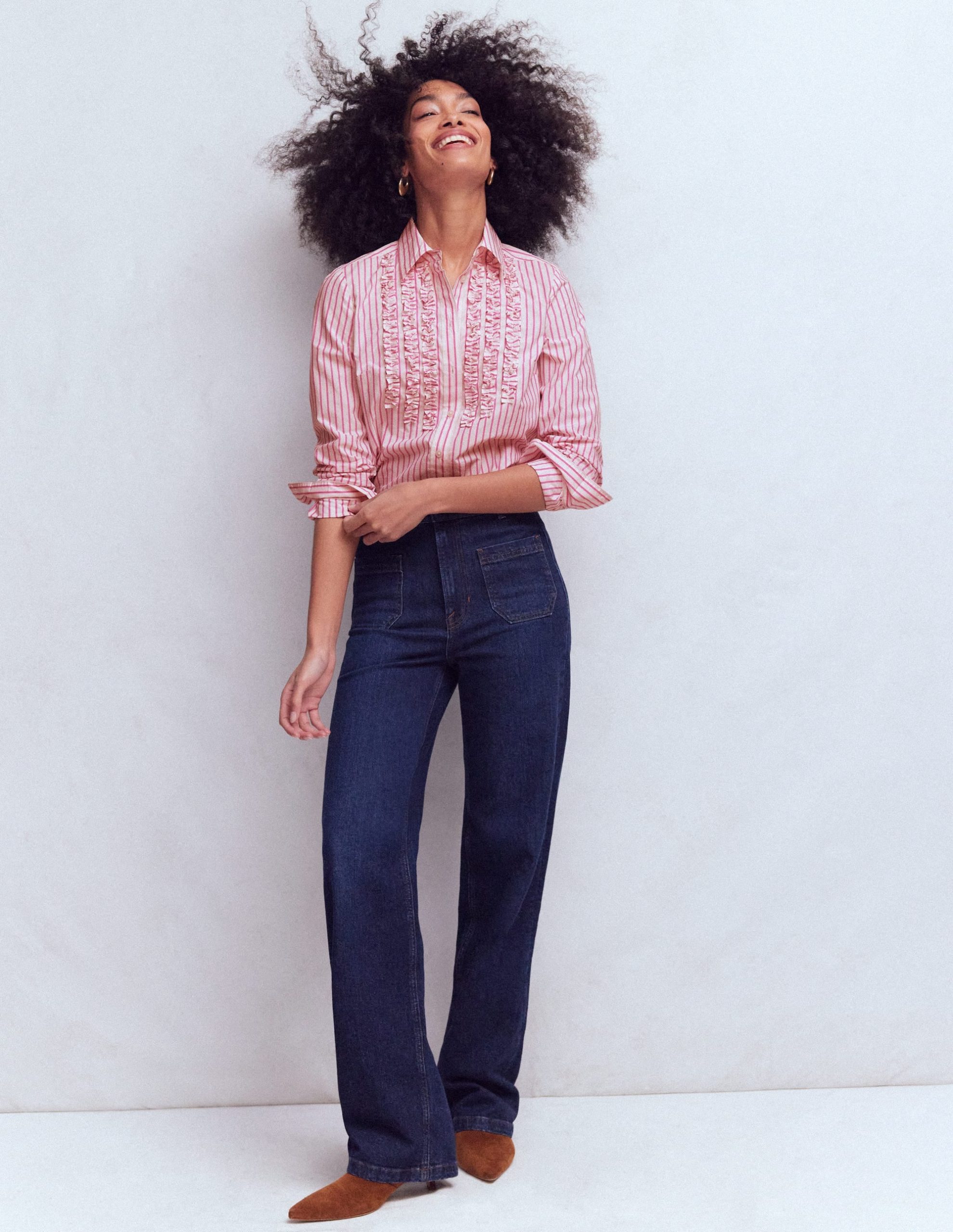 Sienna Trim Detail Shirt-Ivory. Pink stripe - Image 2