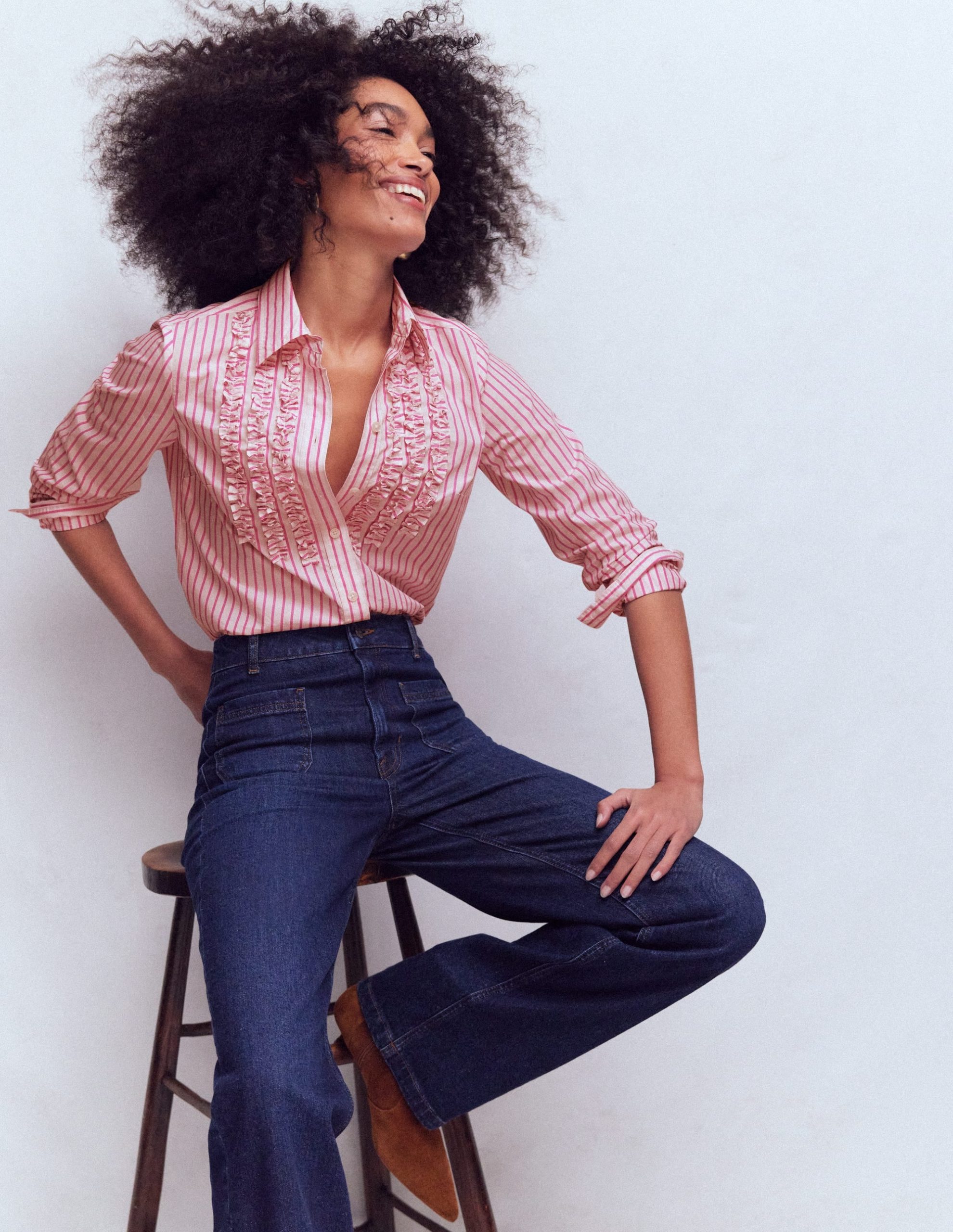 Sienna Trim Detail Shirt-Ivory. Pink stripe - Image 4