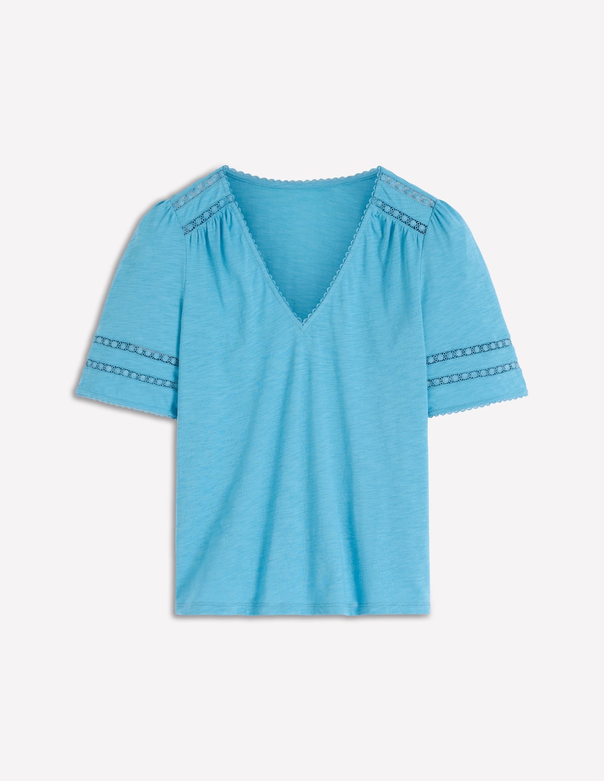 Poppy Trim V Neck T-Shirt-Duck Egg Blue - Image 6