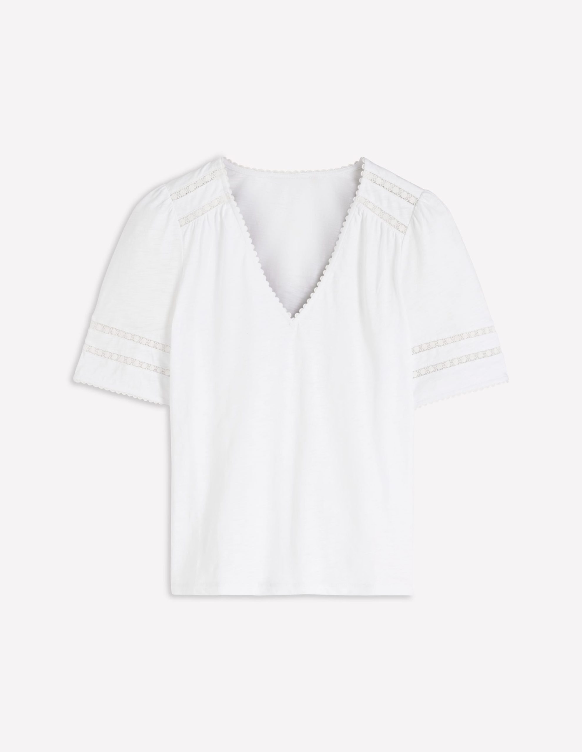 Poppy Trim V Neck T-Shirt-White - Image 5