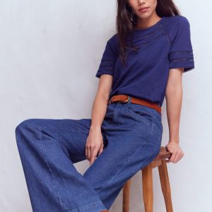 Poppy Trim Crew T-shirt-Blue Twilight