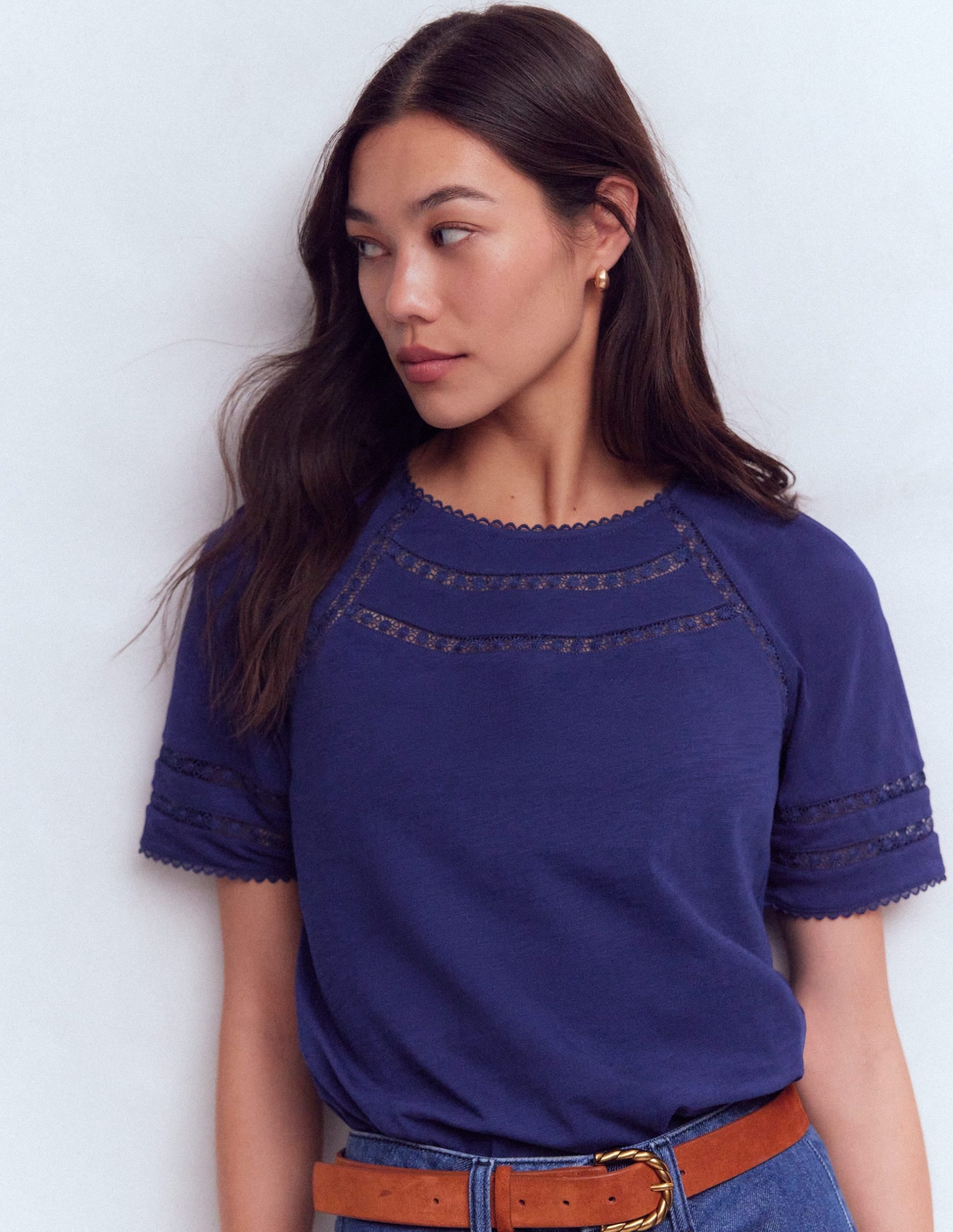 Poppy Trim Crew T-shirt-Blue Twilight - Image 4