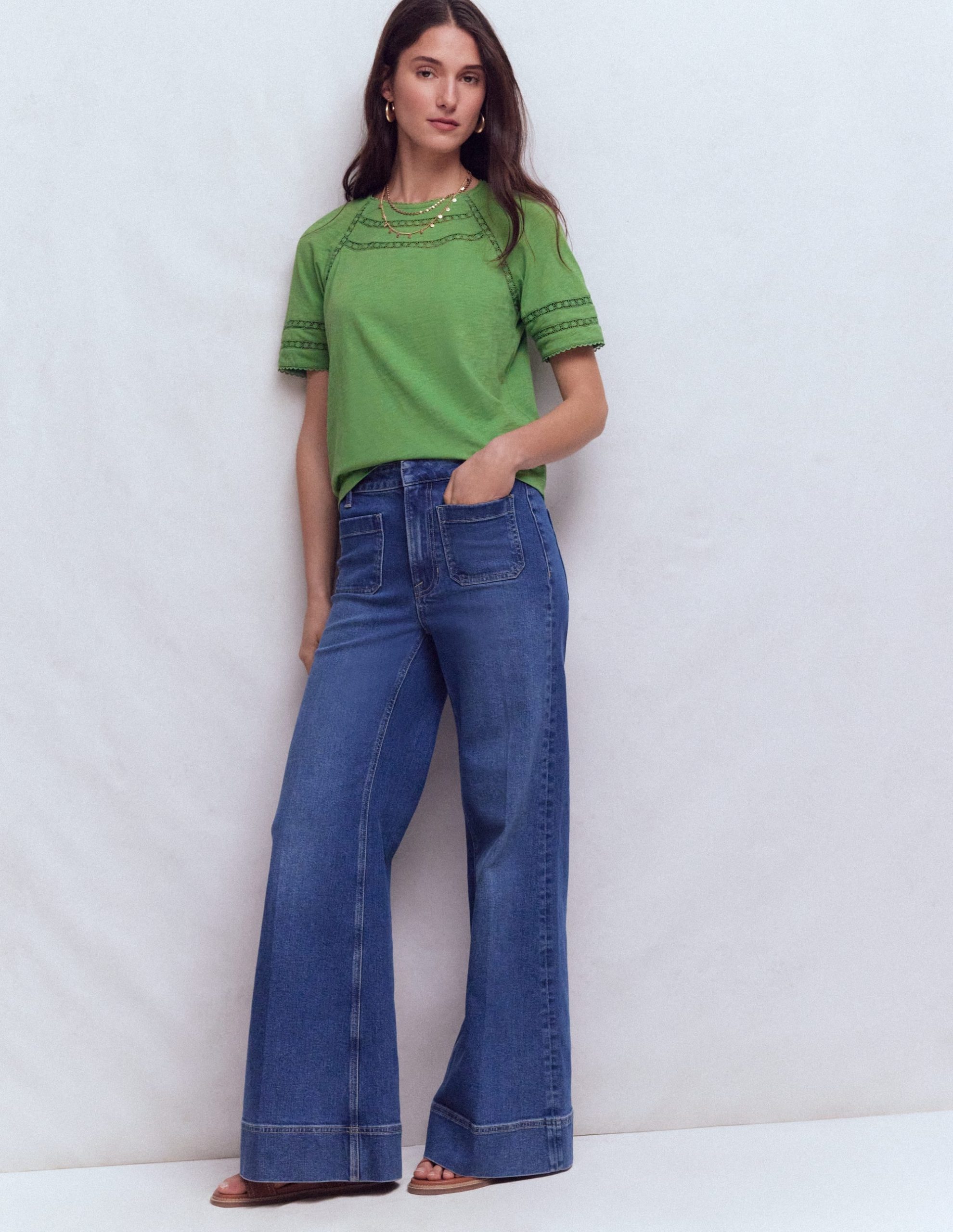 Poppy Trim Crew T-shirt-Bright Emerald - Image 4