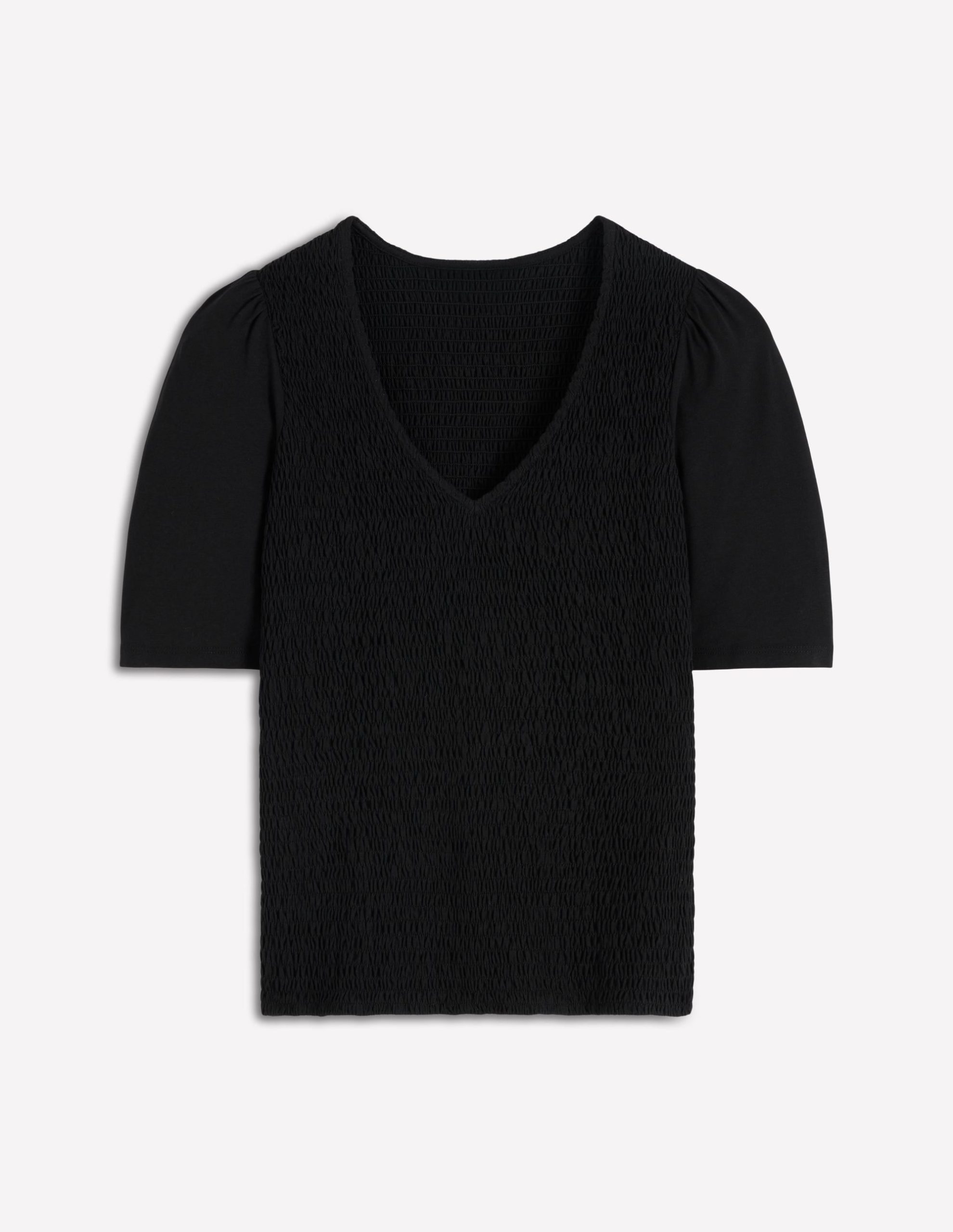 Smocked V Neck Top-Black - Image 5