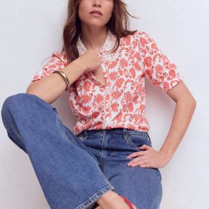 Nessa Broderie Collar Blouse-Pink Floral