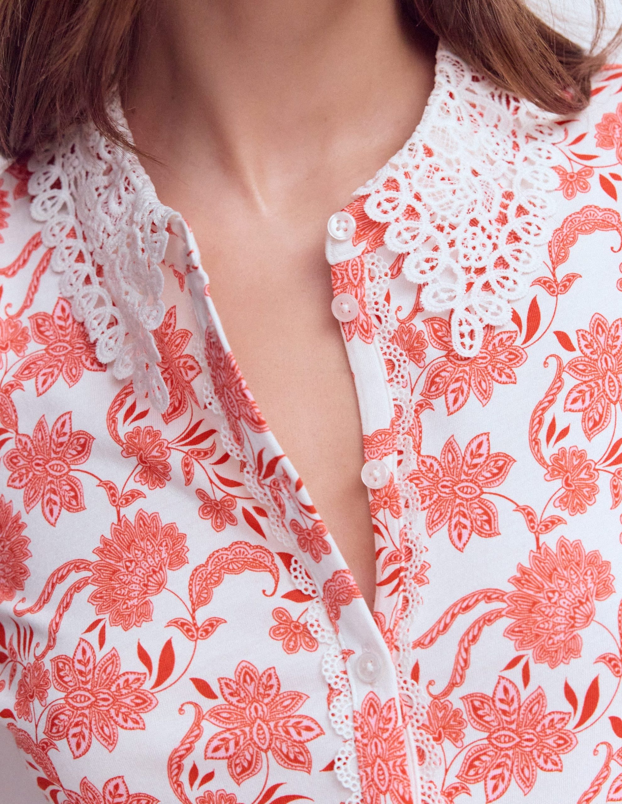 Nessa Broderie Collar Blouse-Pink Floral - Image 2