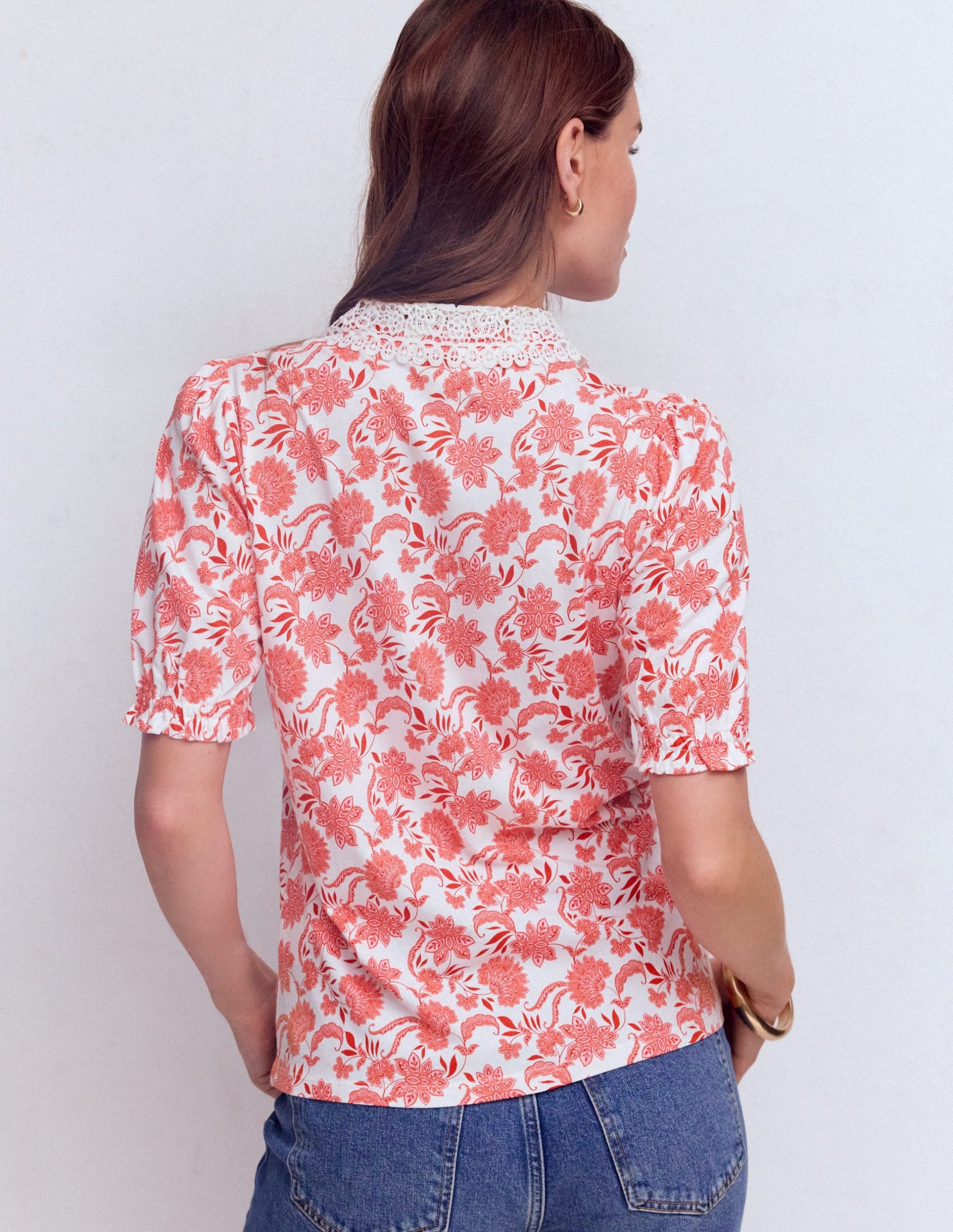 Nessa Broderie Collar Blouse-Pink Floral - Image 3