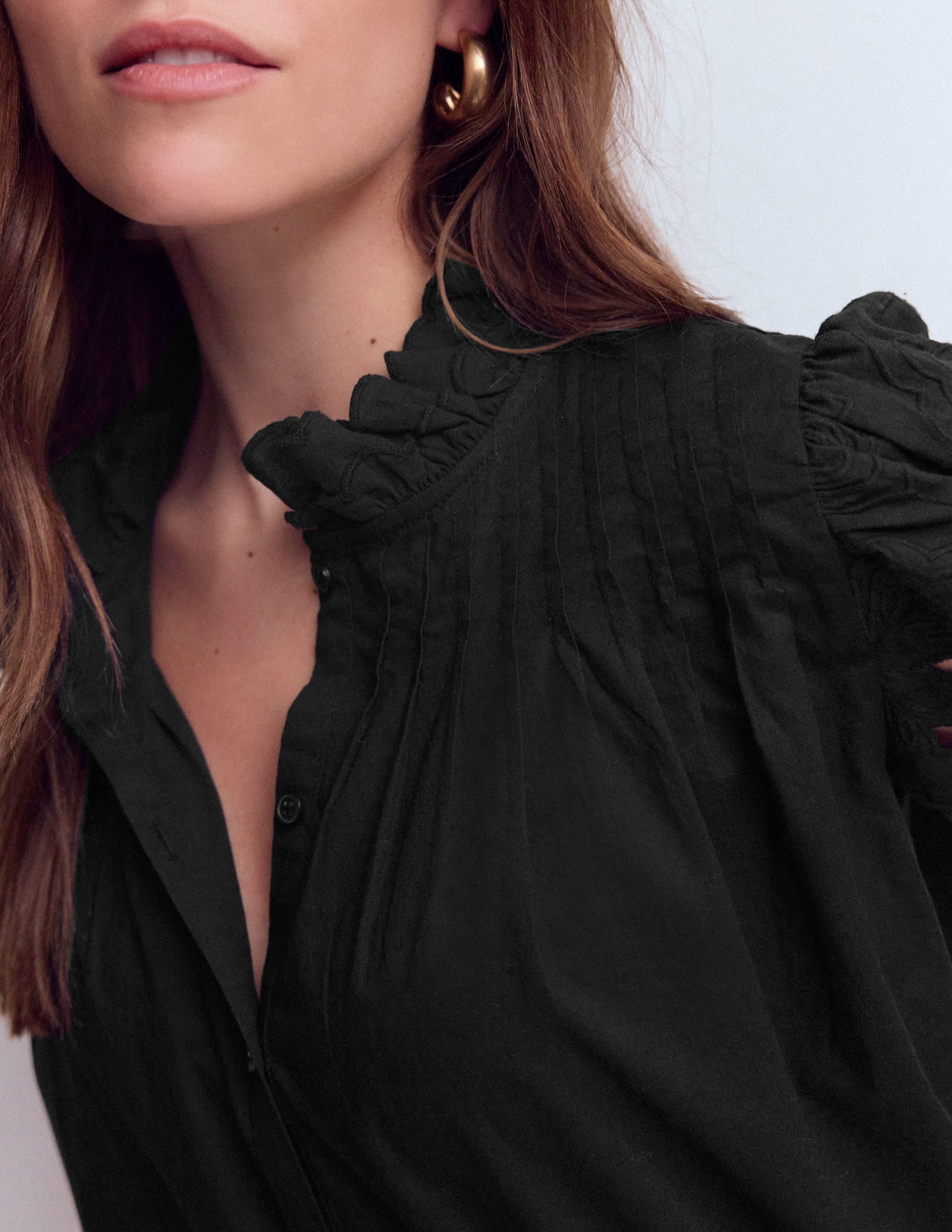 Cutwork Puff Sleeve Top-Black - Image 5