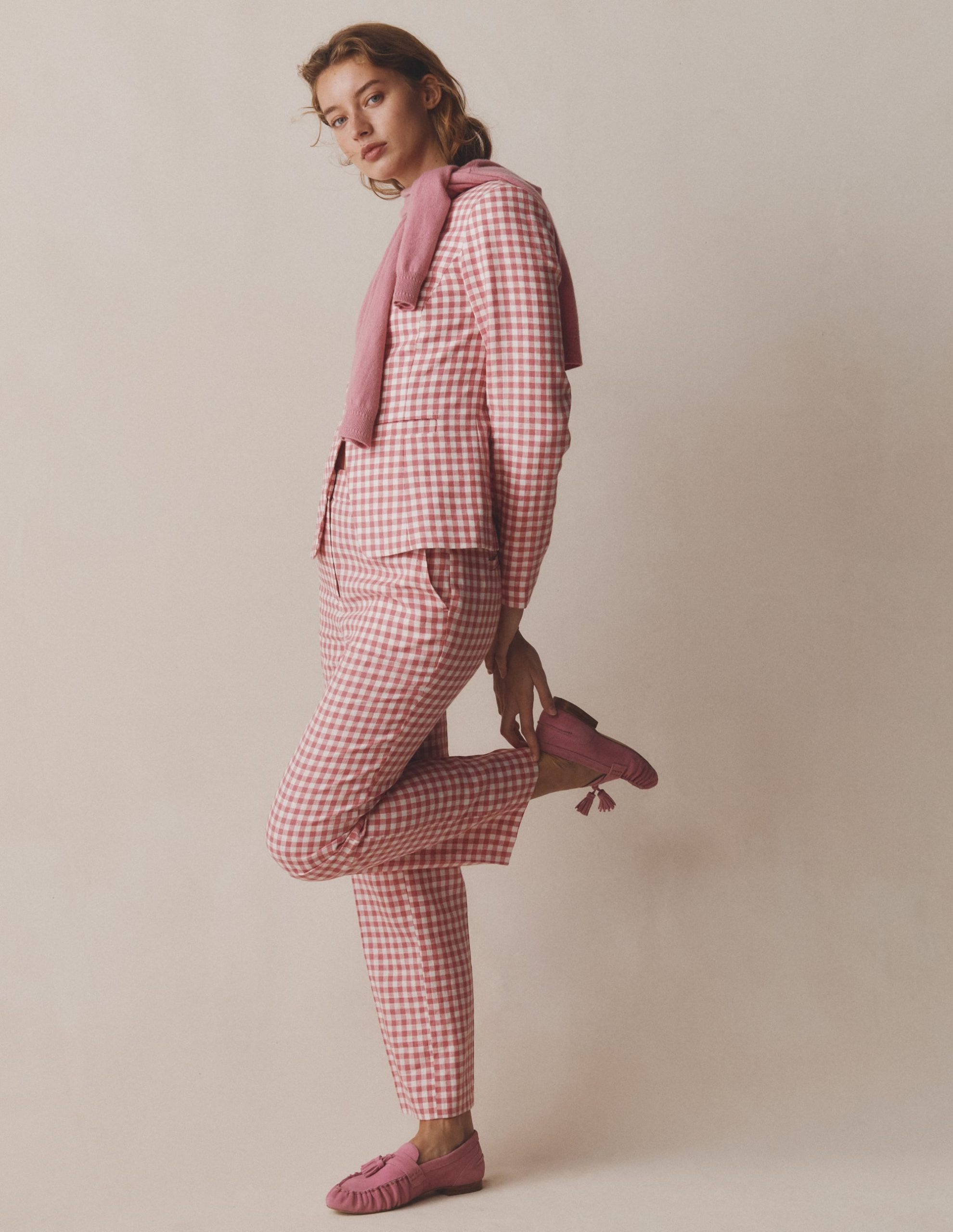 Hampstead Linen Blazer-Vintage Rose Gingham - Image 6