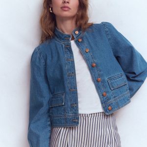 Topstitch Denim Jacket-Mid Wash. Denim