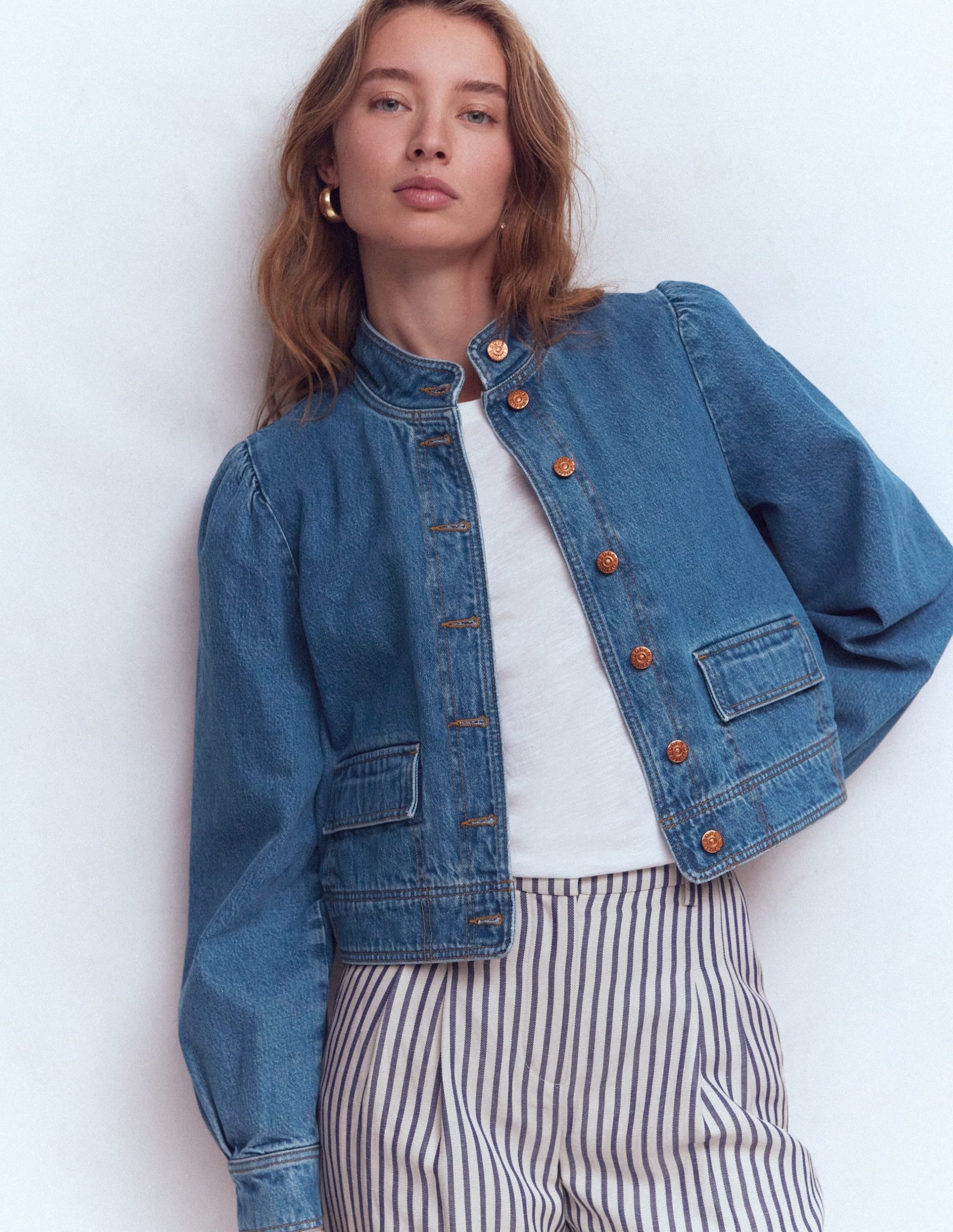 Topstitch Denim Jacket-Mid Wash. Denim