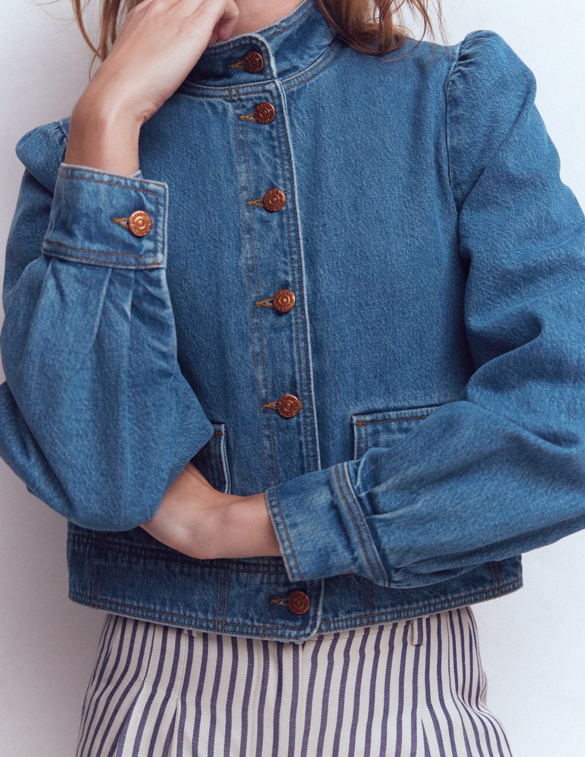 Topstitch Denim Jacket-Mid Wash. Denim - Image 2
