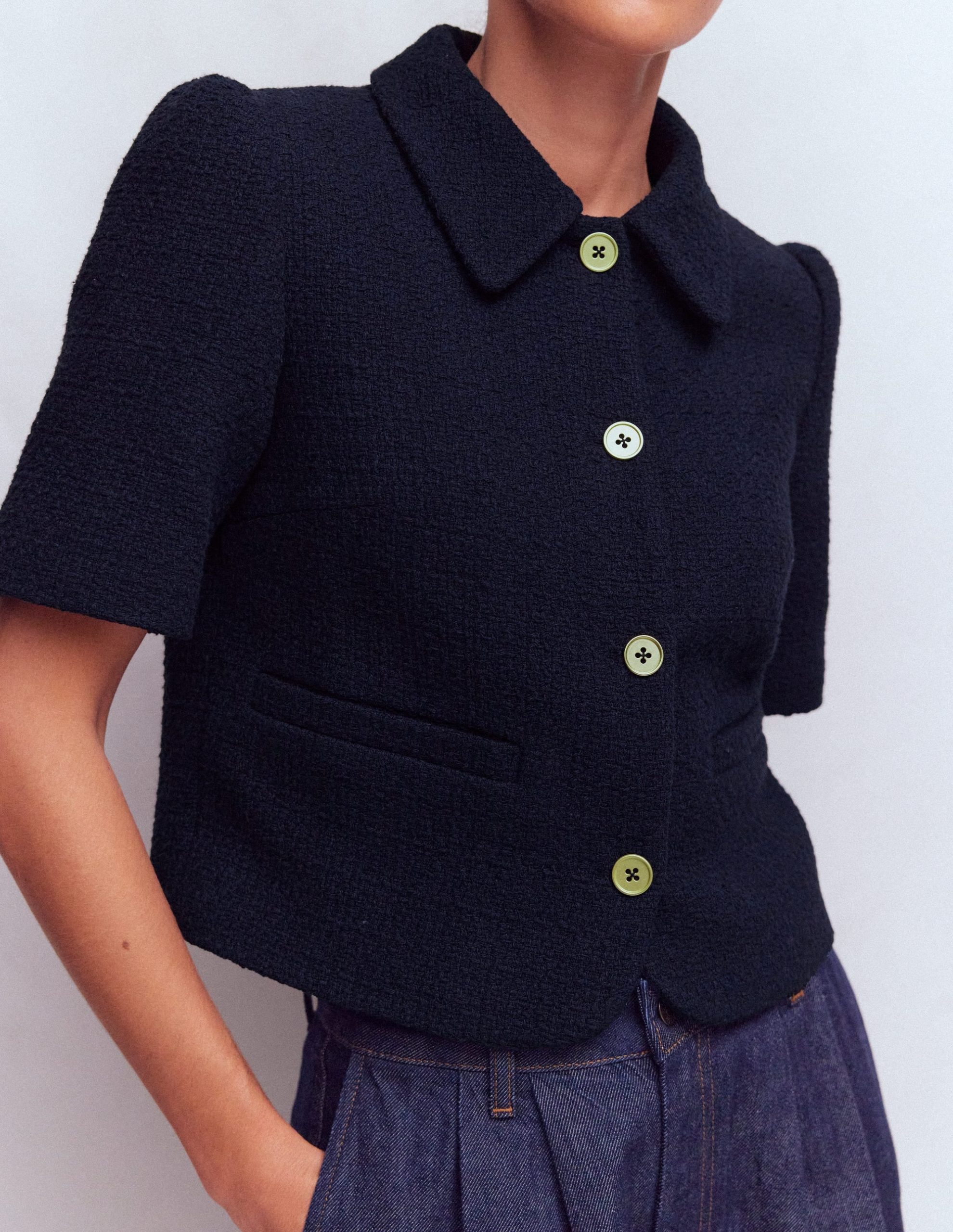 Short Sleeve Textured Jacket-Navy - Image 2