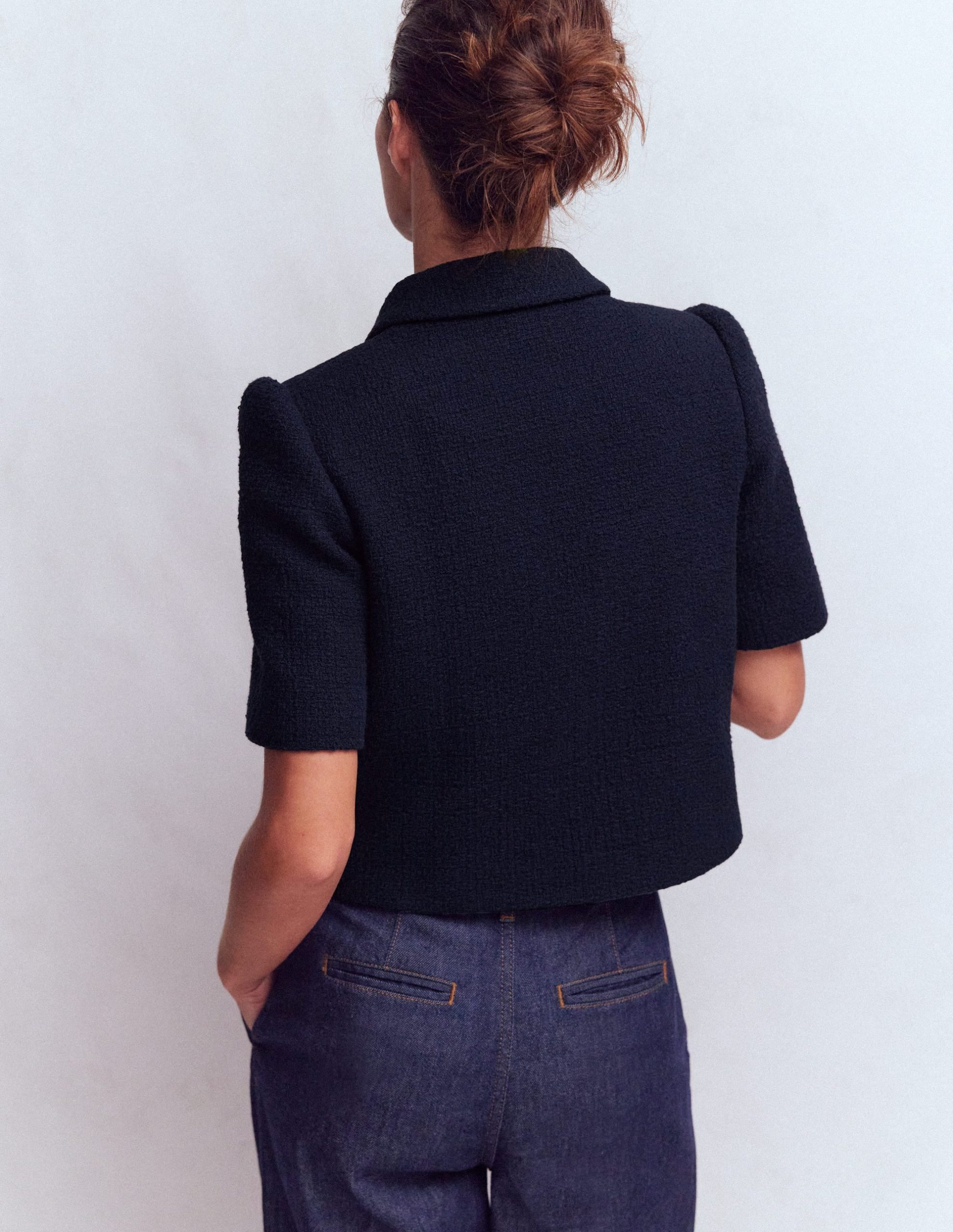 Short Sleeve Textured Jacket-Navy - Image 3