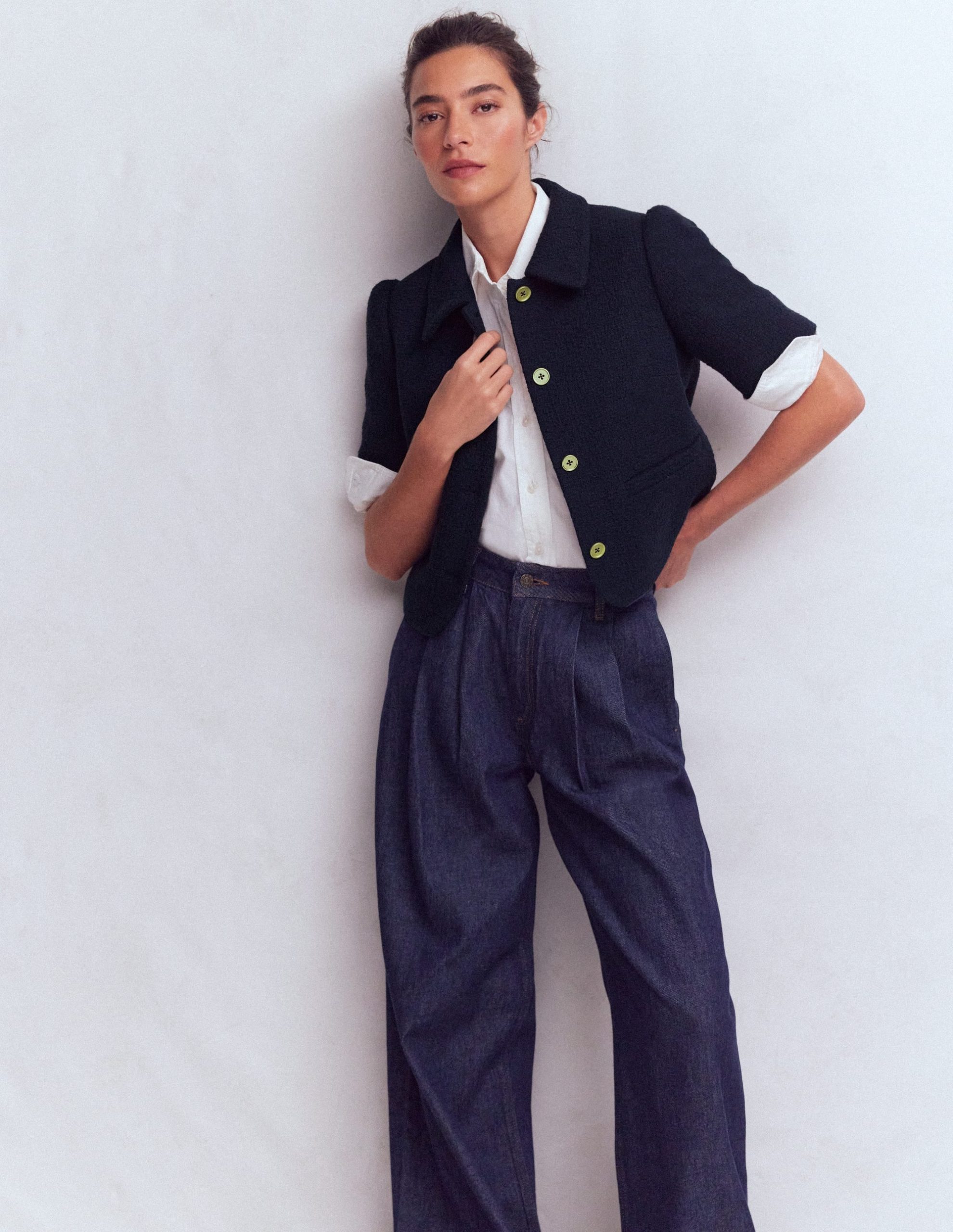 Short Sleeve Textured Jacket-Navy - Image 4