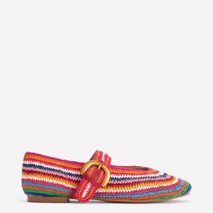 Kylie Flat Buckle Mary Janes-Multi Raffia