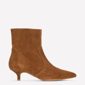 Isobel Kitten Heel Ankle Boots-Cognac Suede