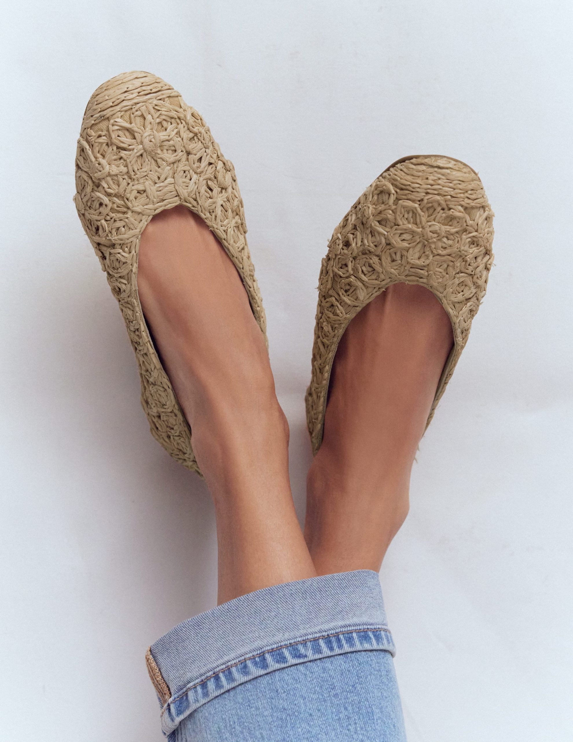 High Cut Ballet Flats-Flower Raffia - Image 3