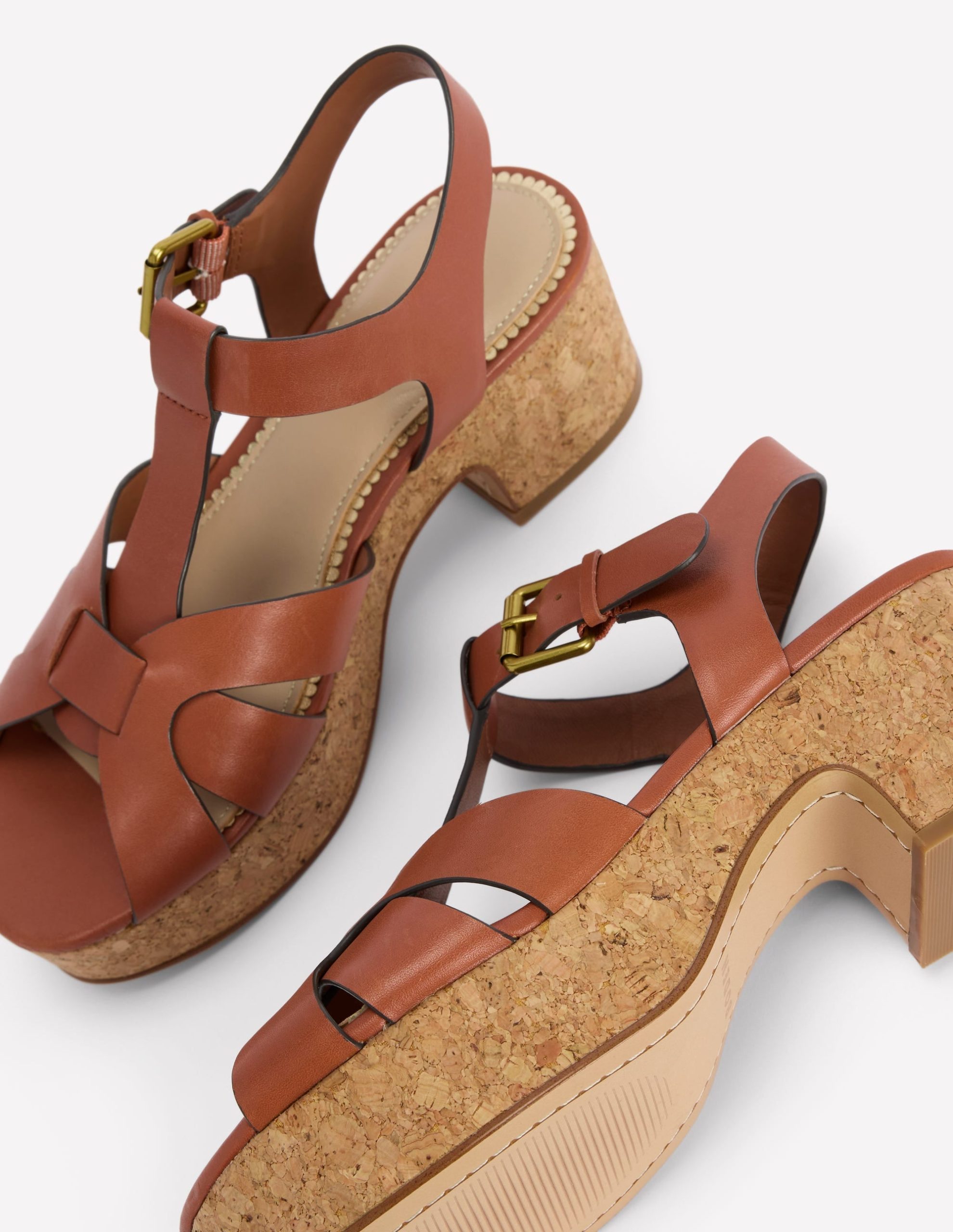 T-bar Wedge Sandals-Tan - Image 4