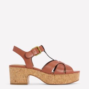 T-bar Wedge Sandals-Tan