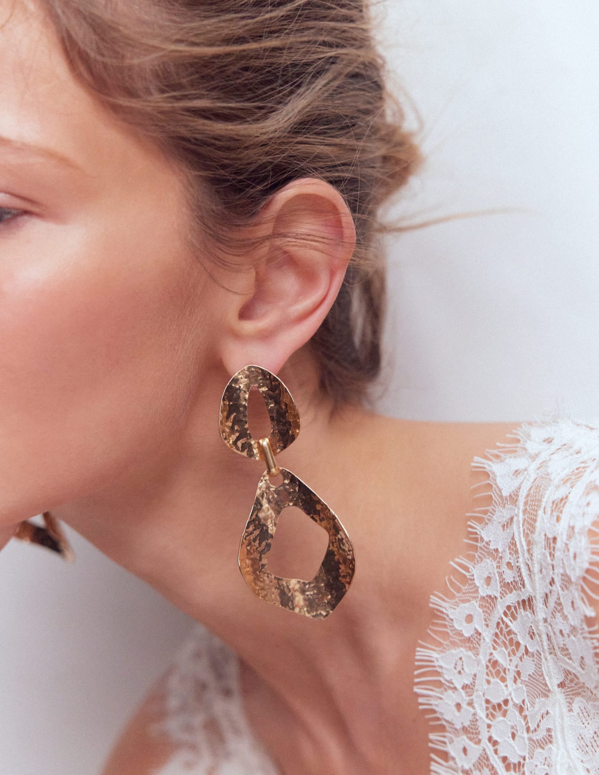 Hammered Double Earrings-Gold Colour - Image 3
