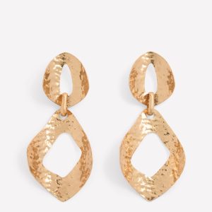 Hammered Double Earrings-Gold Colour
