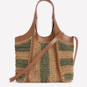 Mini Straw Tote-Khaki/Natural Stripe
