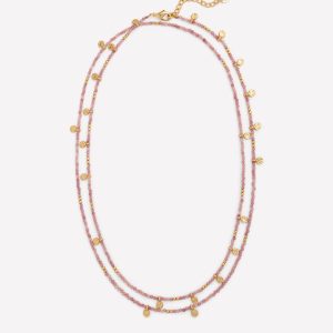Double Strand Bead Necklace-Pink