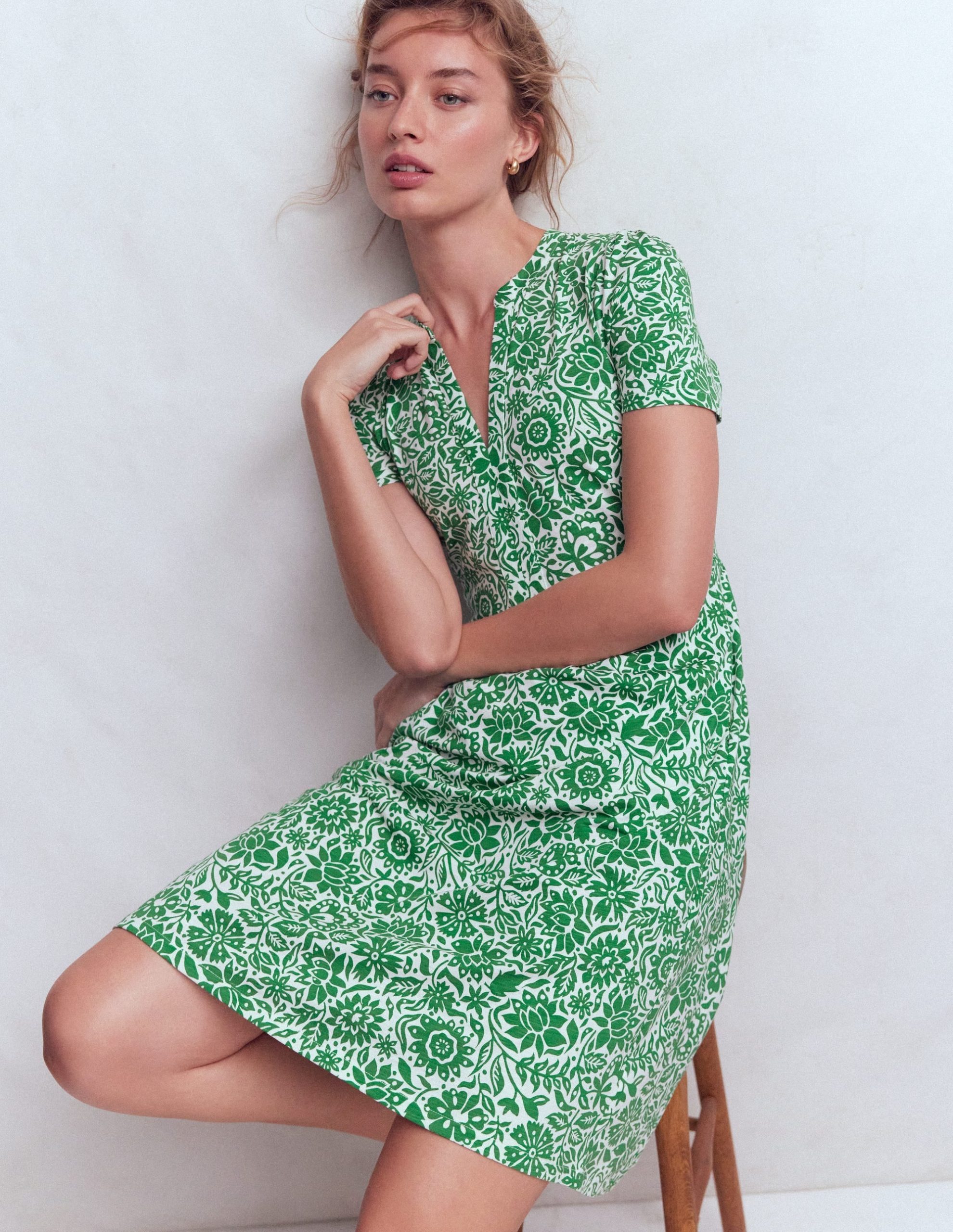 Naomi Short Sleeve Dress-Fresh Green. Meadow Scatter